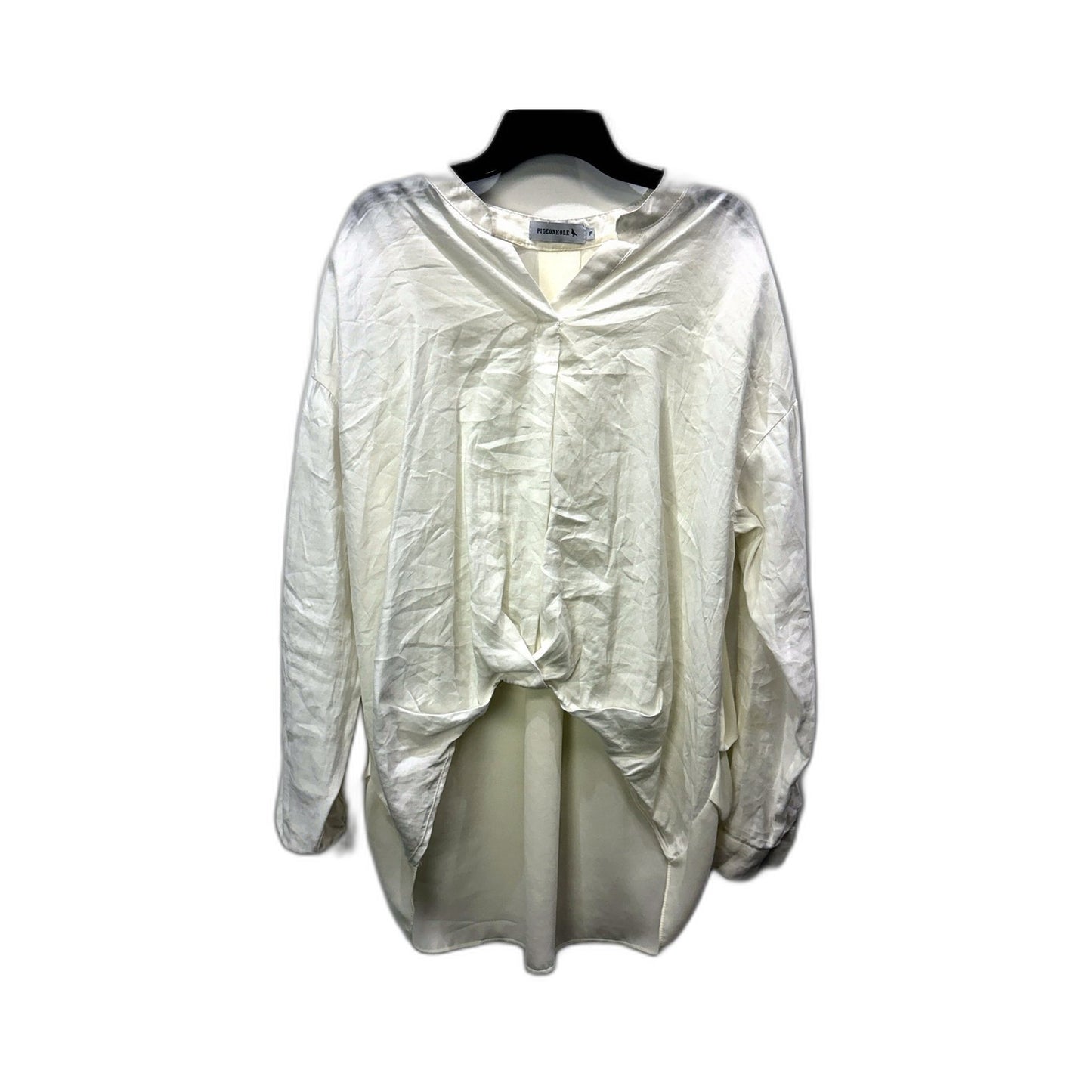 Pigeon Hole Womens Puff Sleeve Loose Flowy Pullover Blouse Ivory Size M