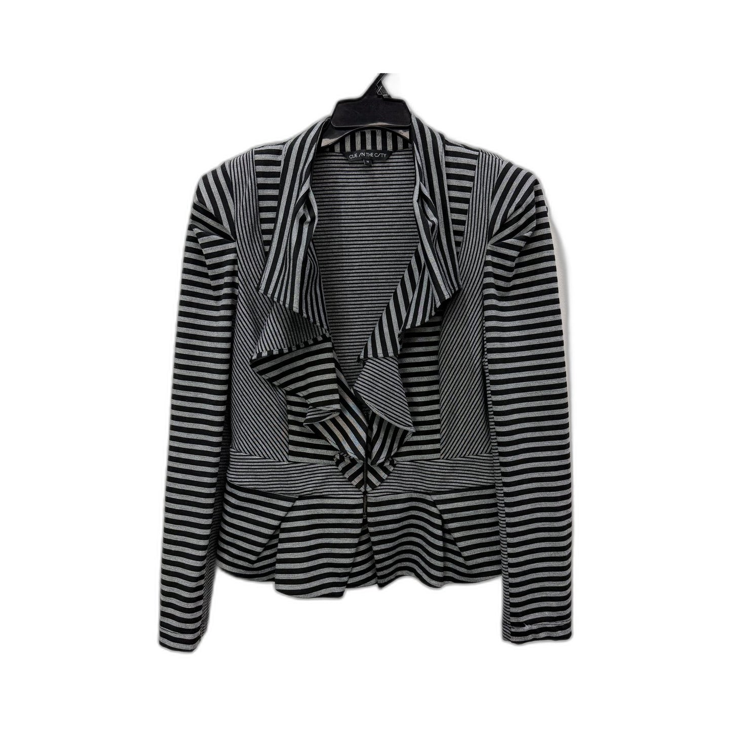 Cue in the City Womens Striped Jacket Padded Shoulder Black Gray Size 14