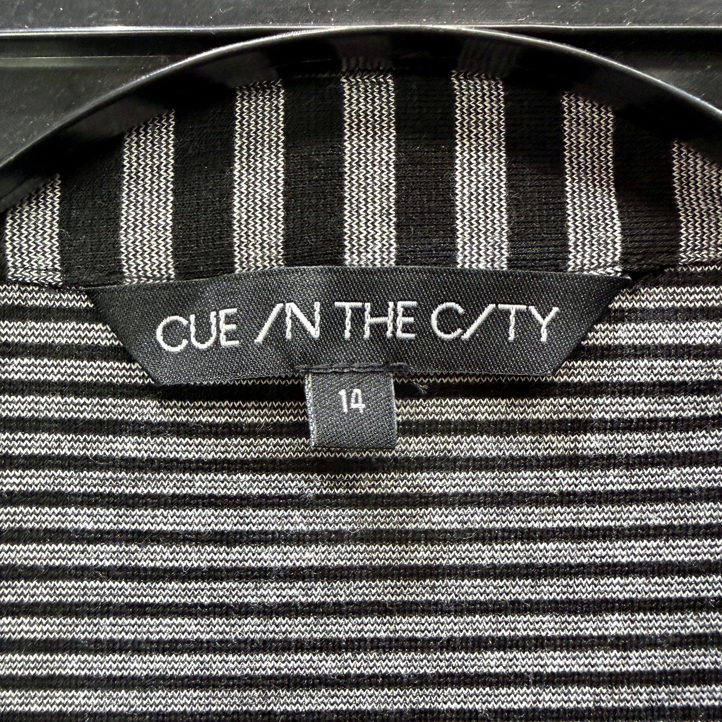 Cue in the City Womens Striped Jacket Padded Shoulder Black Gray Size 14