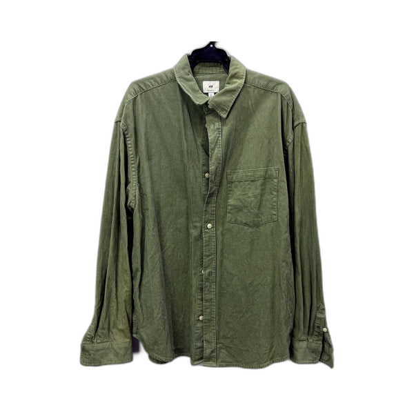 H&M Mens Relaxed Fit Corduroy Button Down Shirt in Sage Green, Size L
