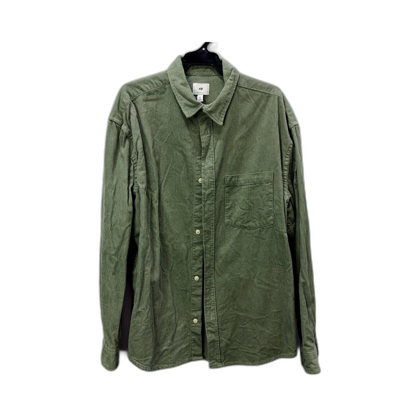 H&M Mens Relaxed Fit Sage Green Corduroy Shirt in Large Size