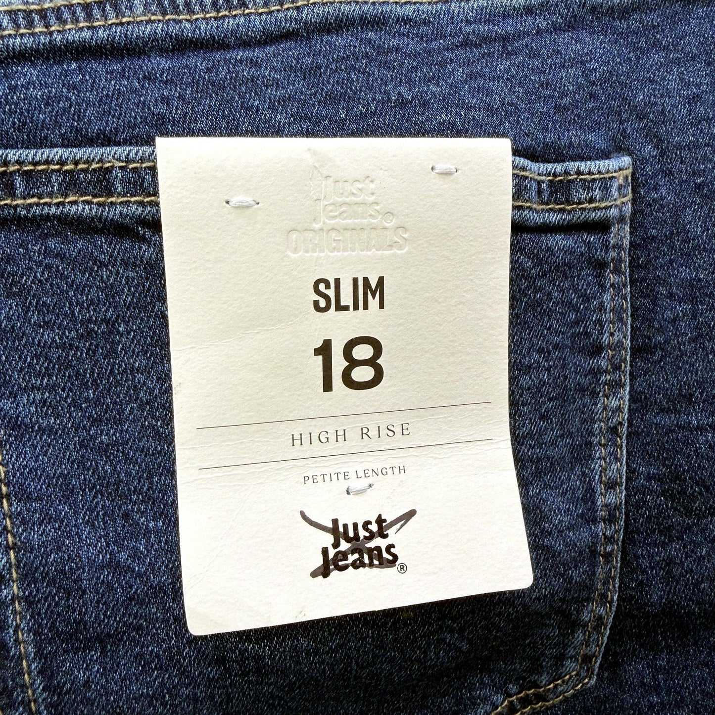 Just Jeans Womens Vintage Ink Slim Fit Dark Blue Jeans, Size 18P NEW