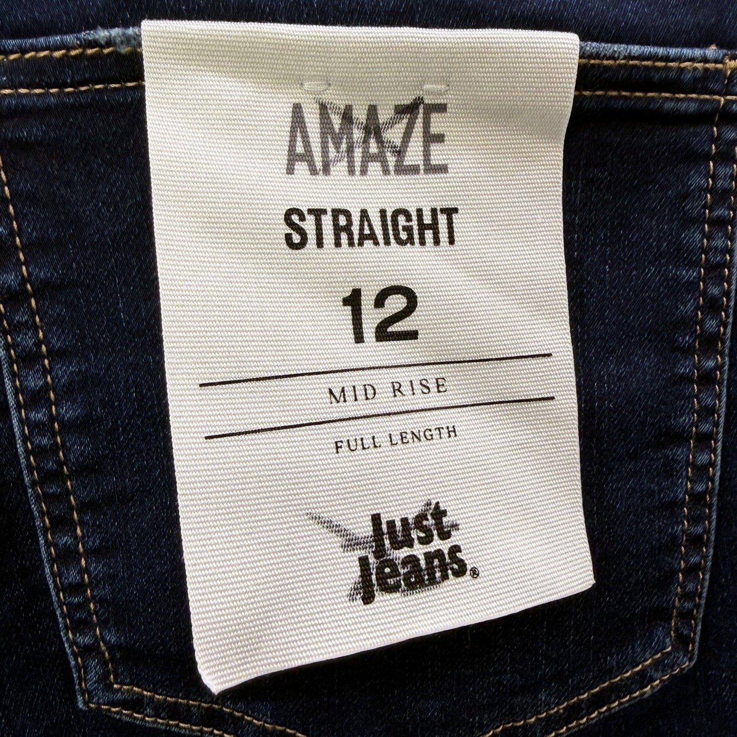 Just Jeans Womens Amaze Straight Leg Dark Blue Denim Size 12 NEW