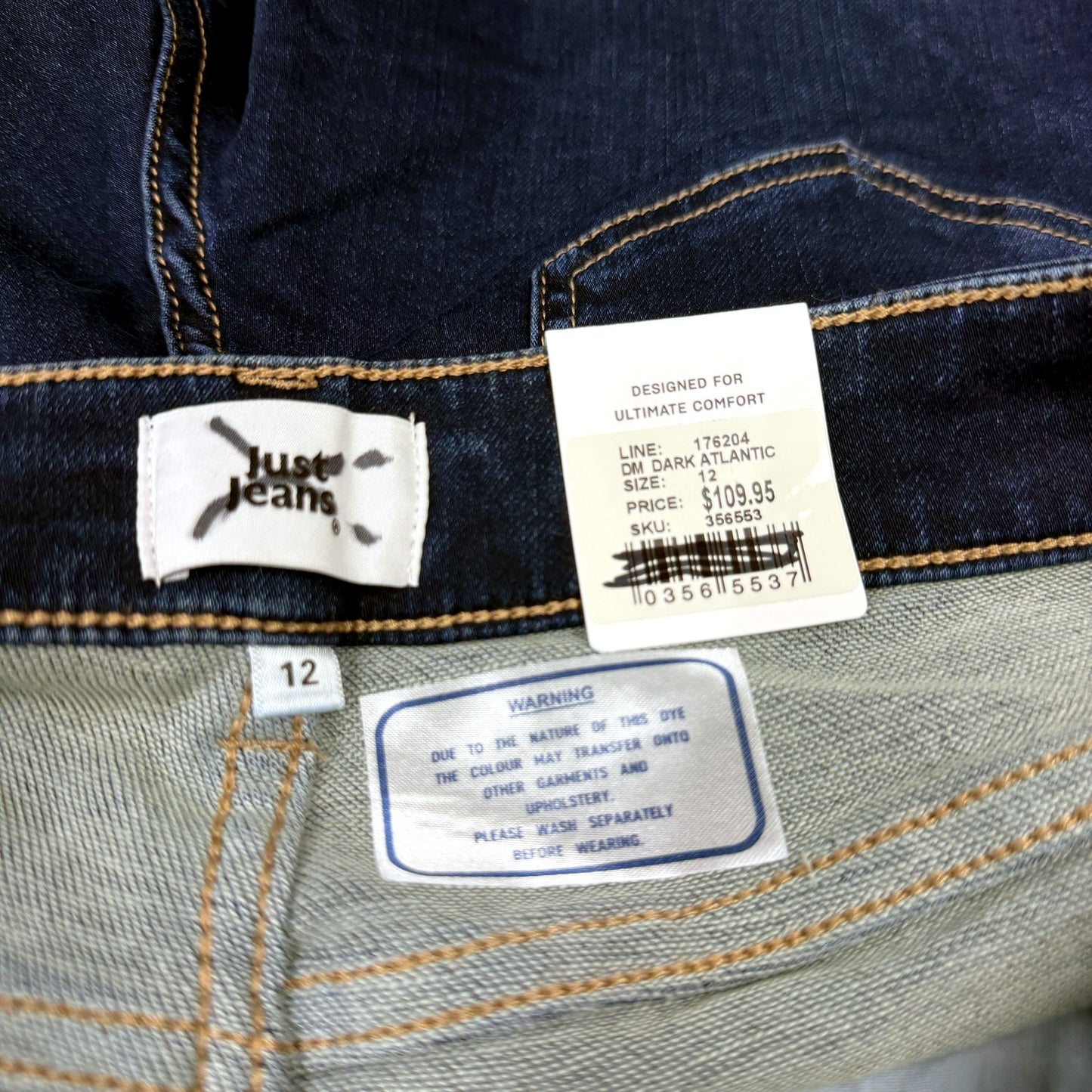 Just Jeans Womens Amaze Straight Leg Dark Blue Denim Size 12 NEW