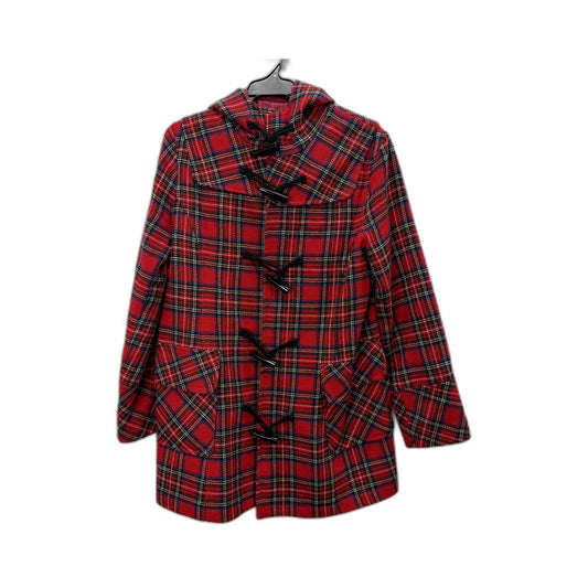 Solitaire Womens Plaid Hooded Jacket in Red & Black, Size 10
