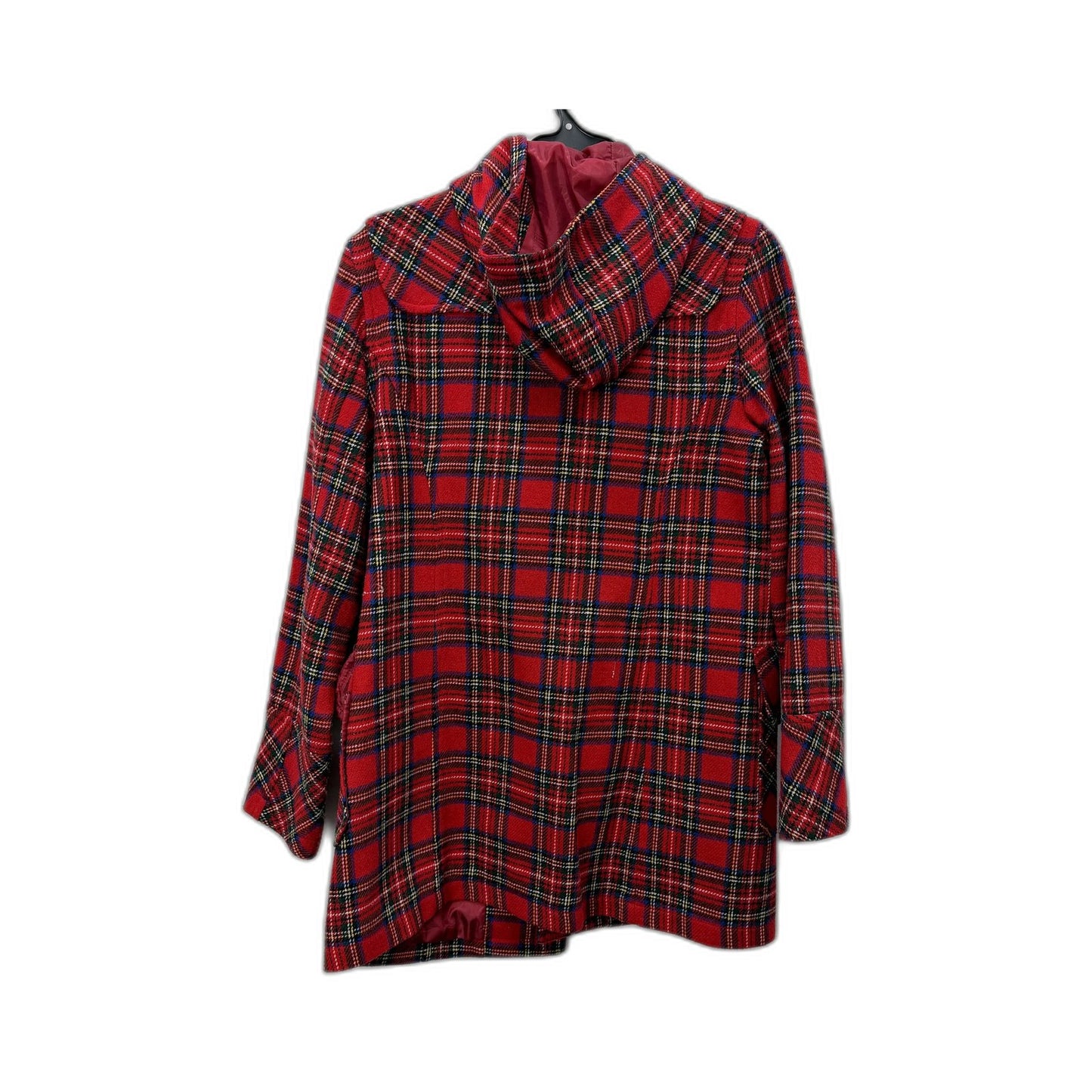 Solitaire Womens Plaid Hooded Jacket in Red & Black, Size 10