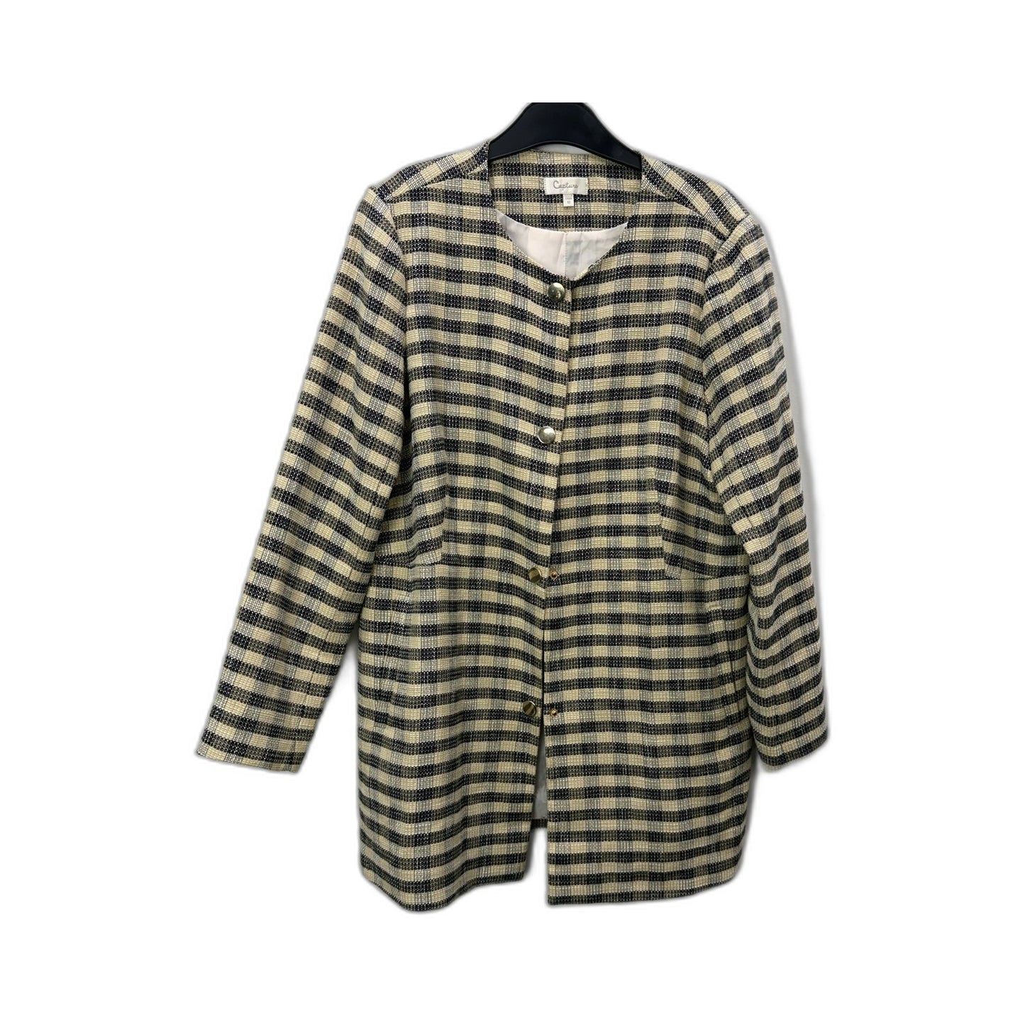 Capture Womens Striped Cardigan Jacket in Black and Beige, Size 16
