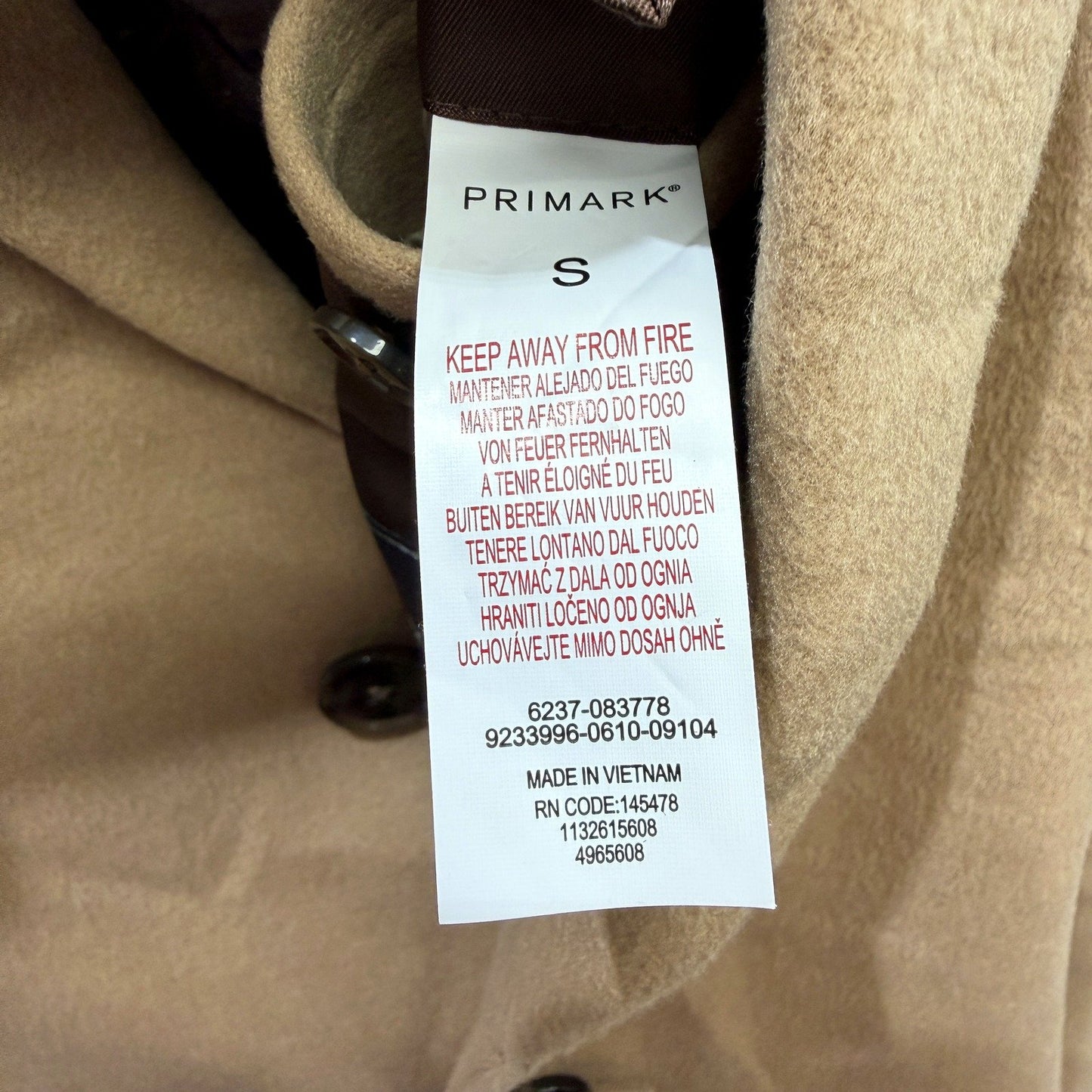 Primark Mens Tan Wool Blend Casual Warm Winter Overcoat Size S NEW
