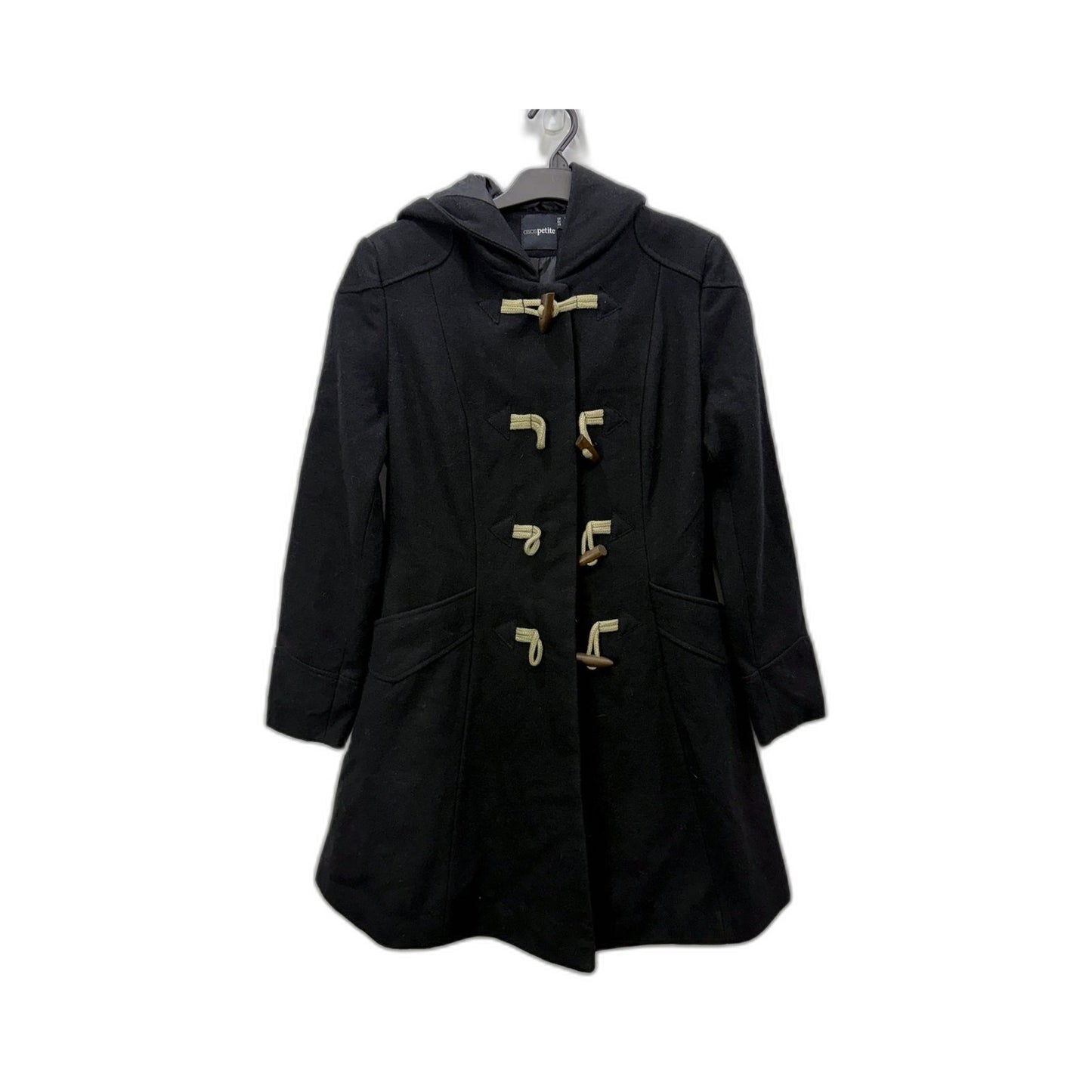 ASOS Petite Womens Black Duffle Coat Hooded Toggle Closure Pockets Size 10