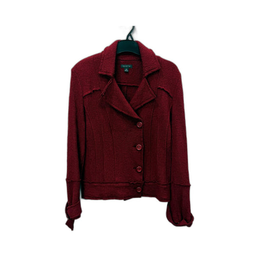 Sketa Womens Deep Red Wool Blend Buttoned Jacket Size 10