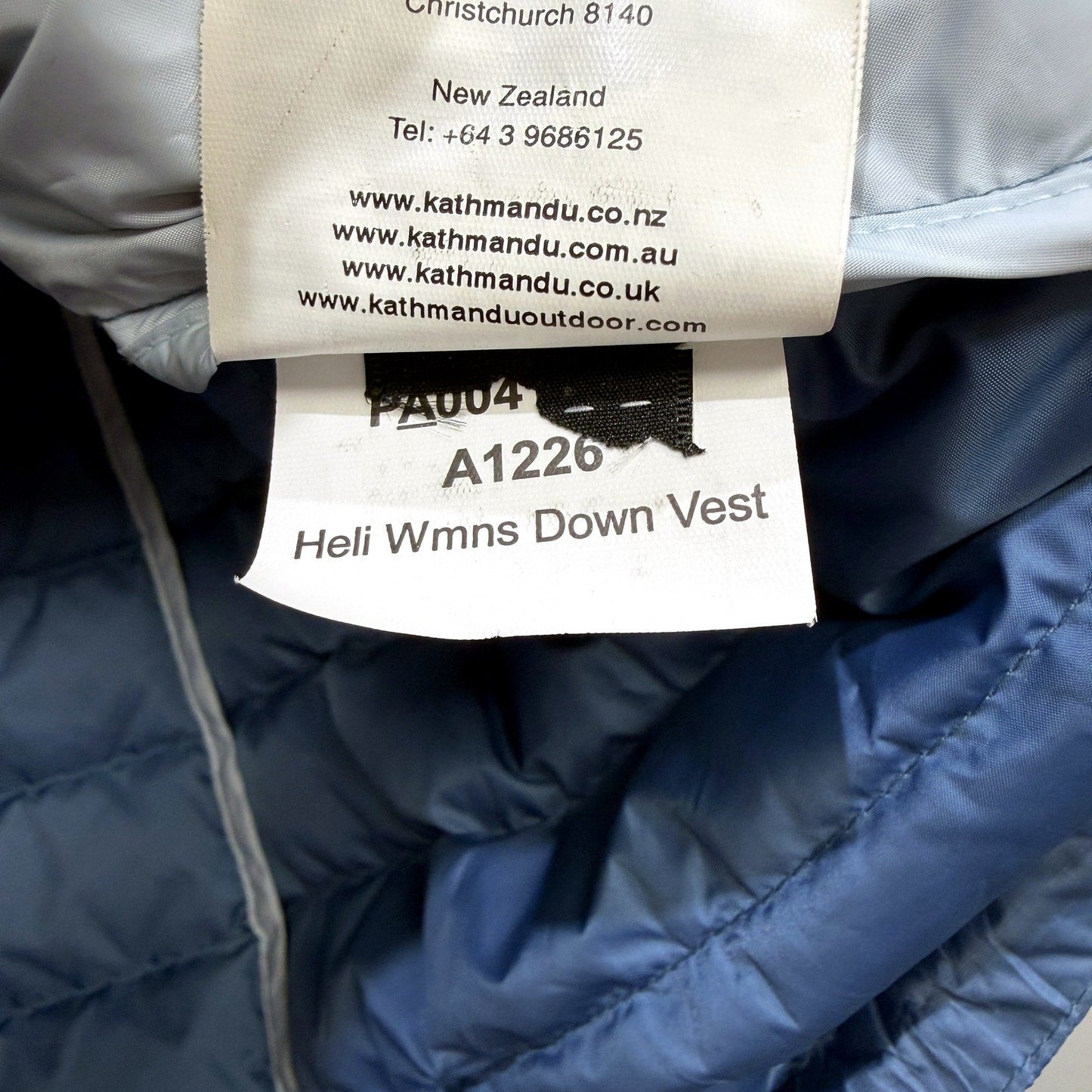 Kathmandu Womens Heli Down Vest Navy Blue Quilted Insulated Outdoor Size 14