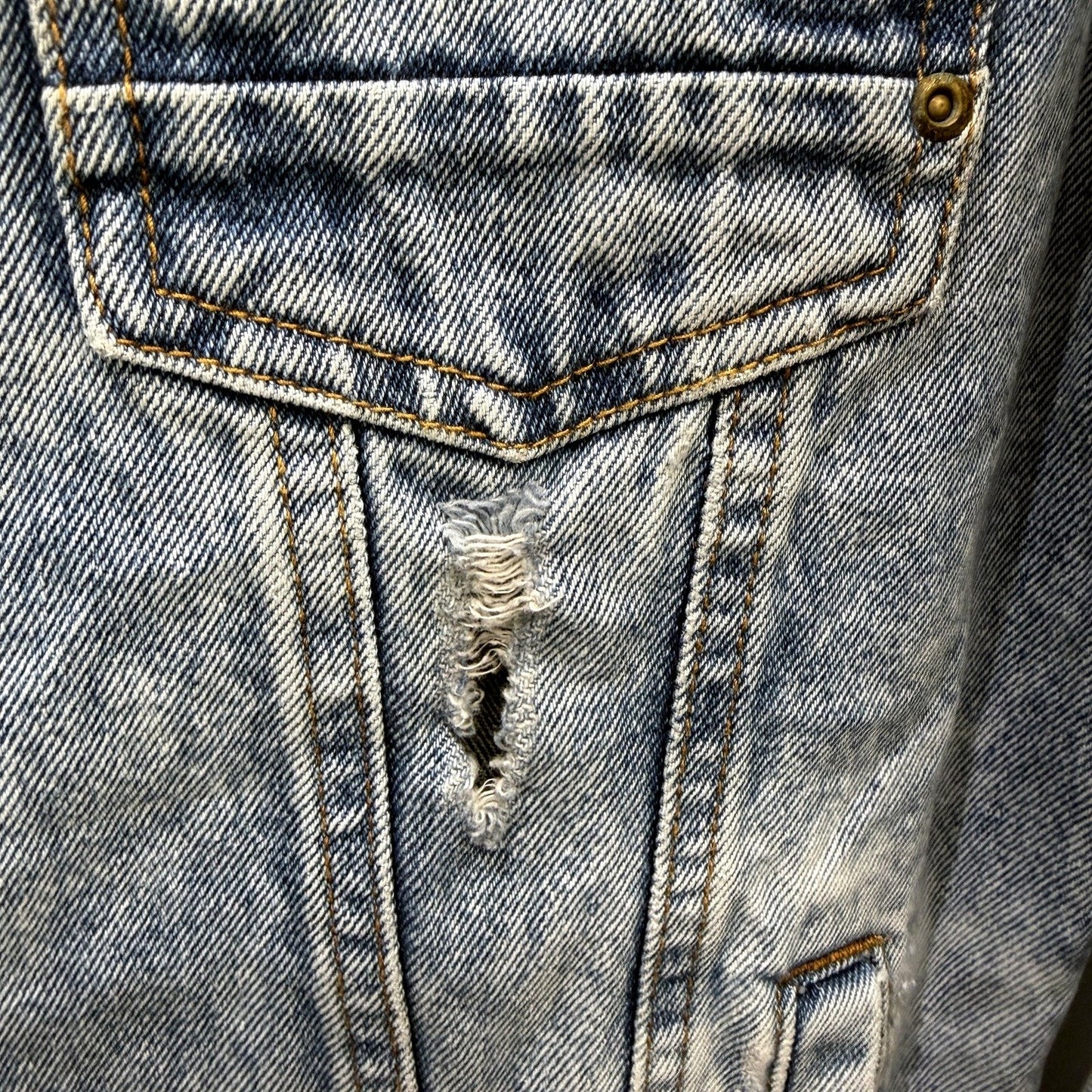 Zara Mens Distressed Blue Denim Jacket - Vintage 1975 Style Goods Size M