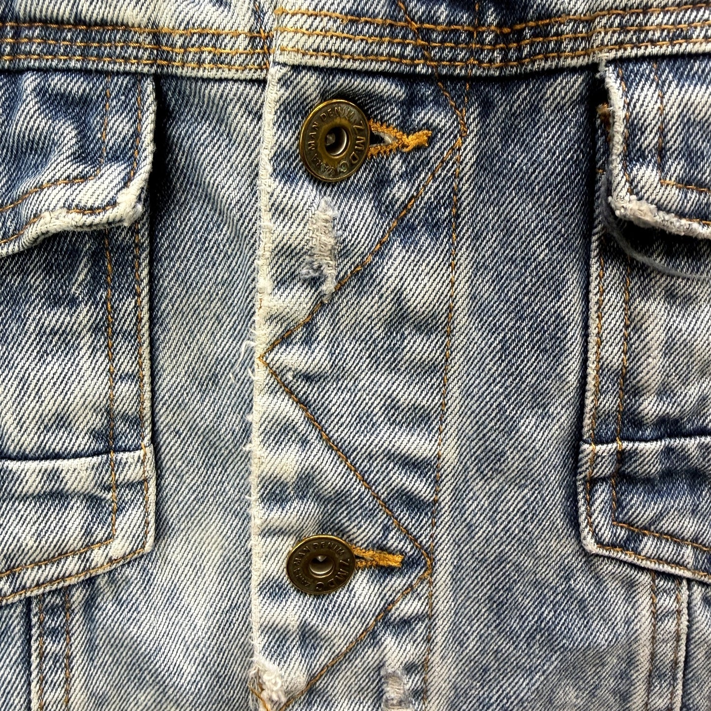 Zara Mens Distressed Blue Denim Jacket - Vintage 1975 Style Goods Size M