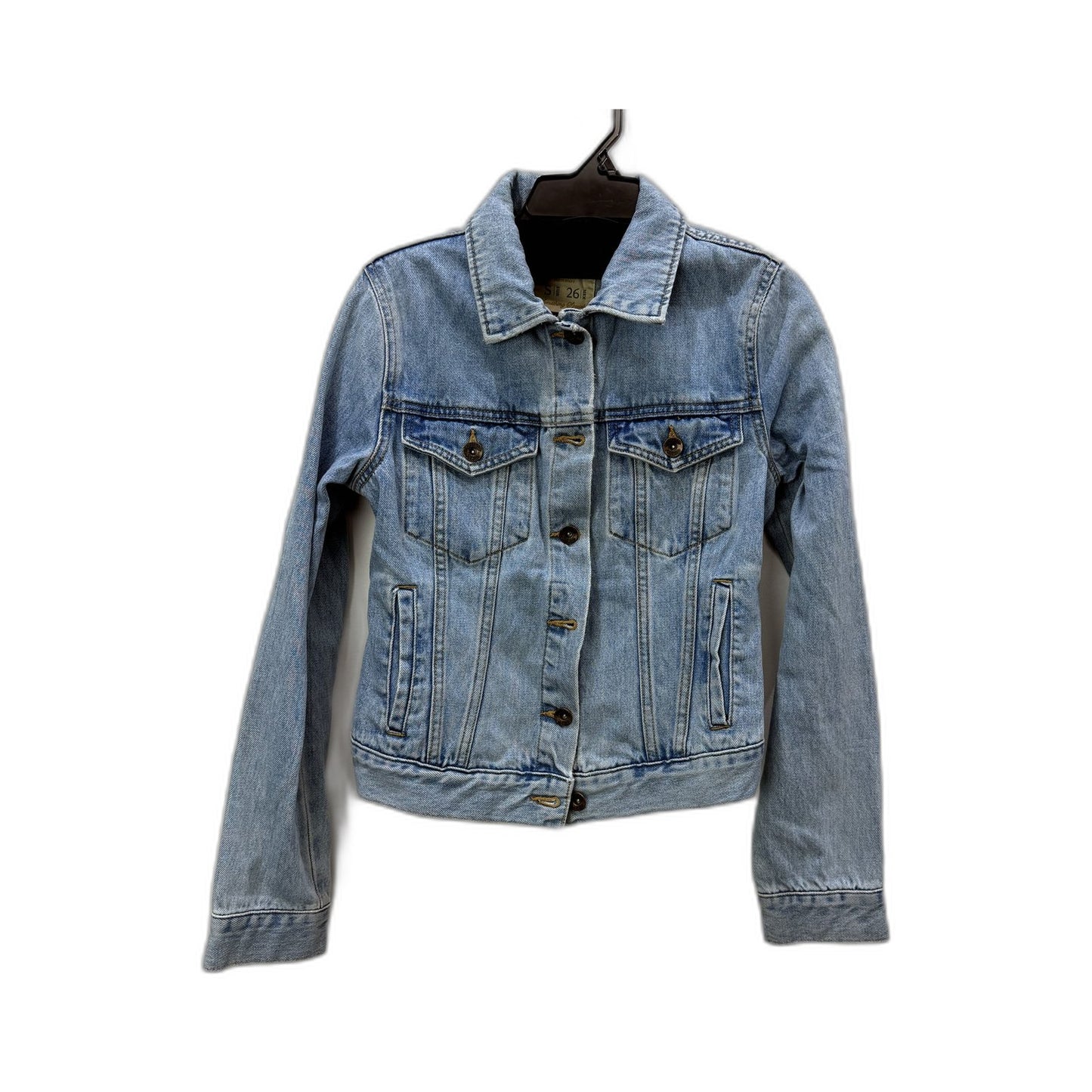 Pull&Bear Womens Light Blue Distressed Denim Jacket - Casual Fit Size S