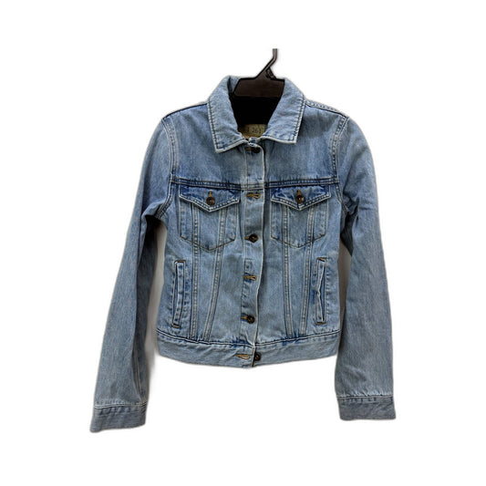 Pull&Bear Womens Light Blue Distressed Denim Jacket - Casual Fit Size S