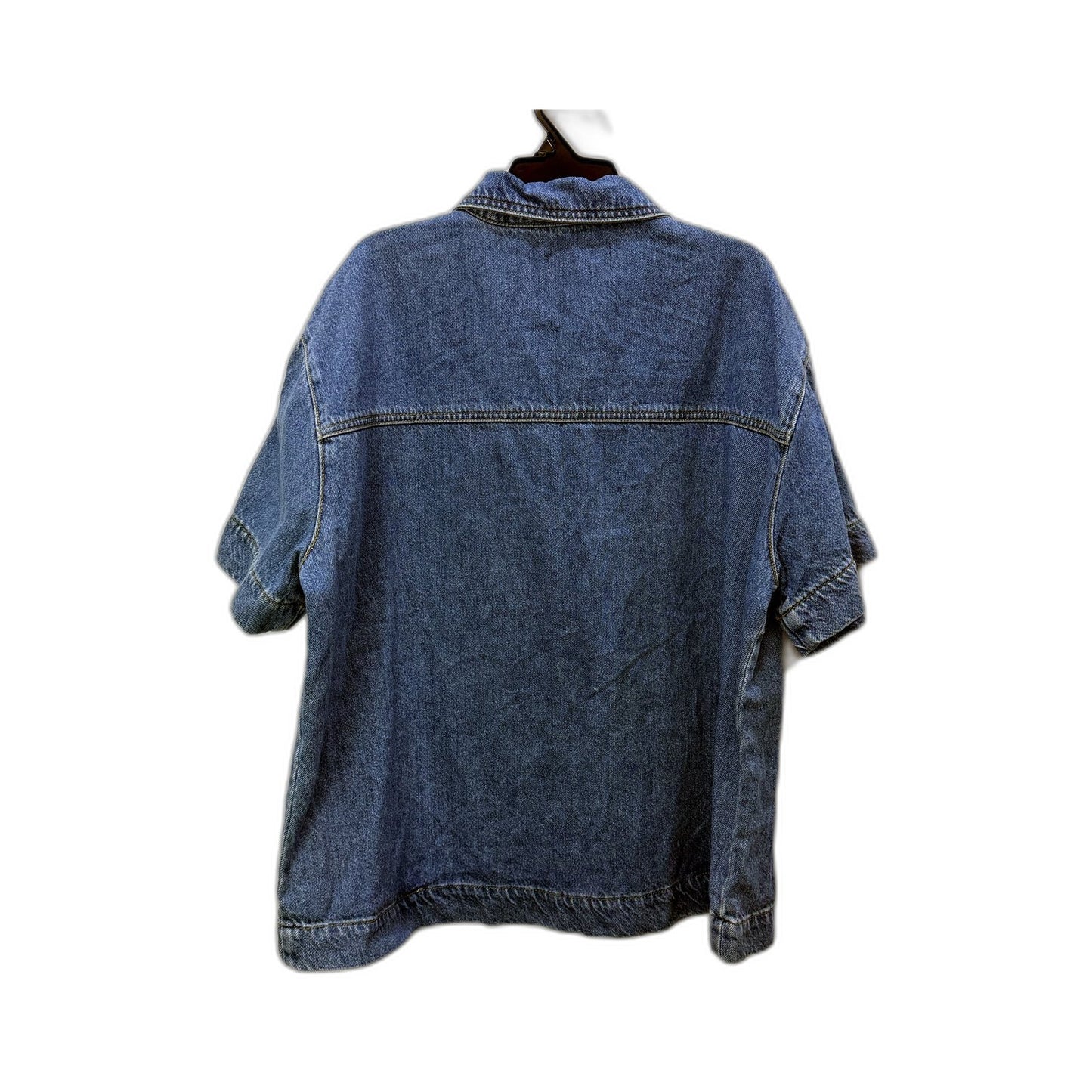 Decjuba Womens Faded Distressed Blue Denim Button-Down Shirt, Size 12