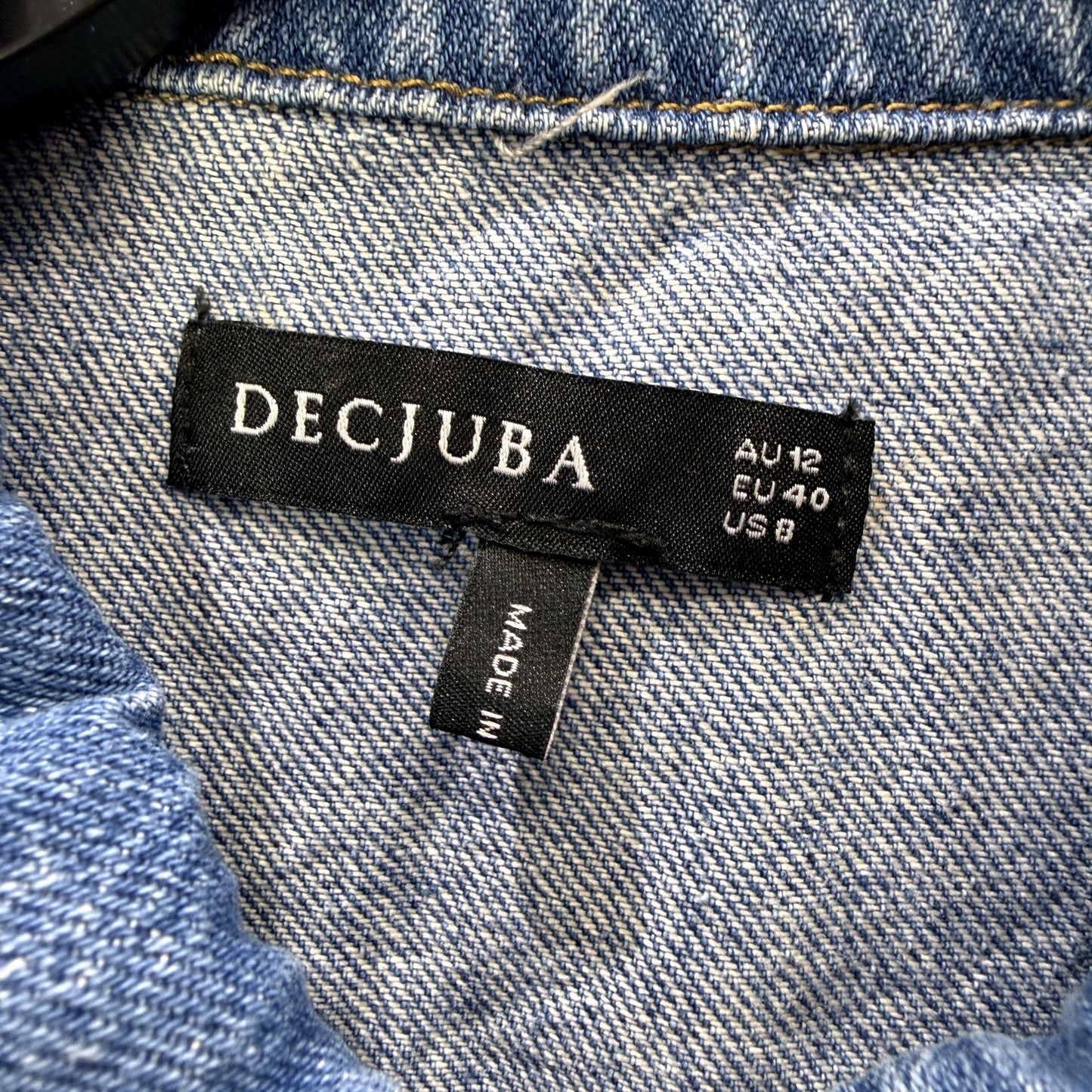 Decjuba Womens Faded Distressed Blue Denim Button-Down Shirt, Size 12