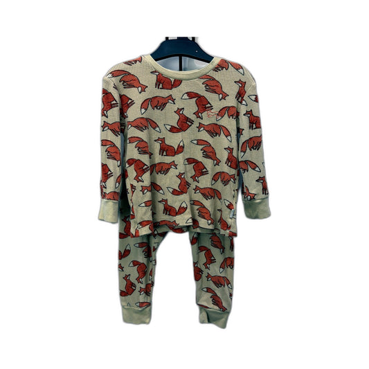 Peter Alexander Boys Waffle Knit Fox Print 2-Piece Pajama Set Beige/Red Foxes
