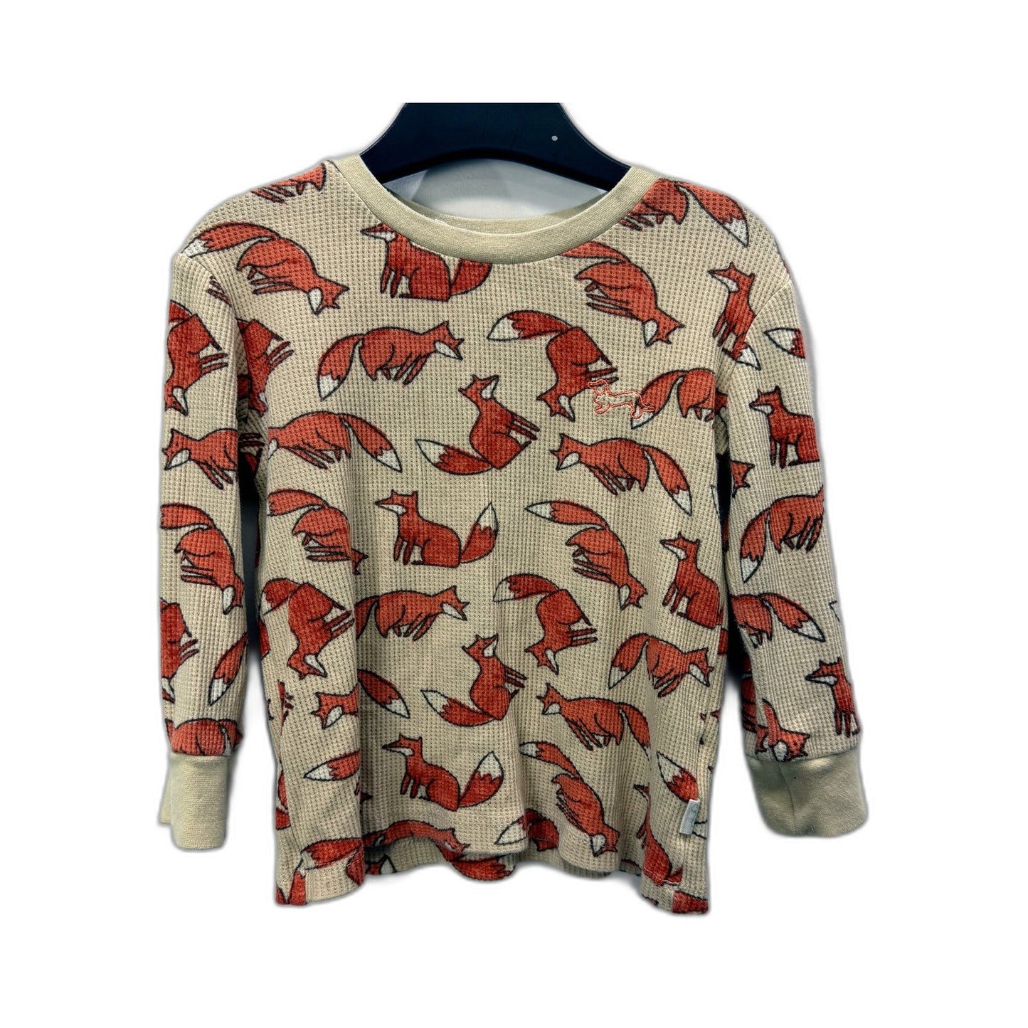 Peter Alexander Boys Waffle Knit Fox Print 2-Piece Pajama Set Beige/Red Foxes