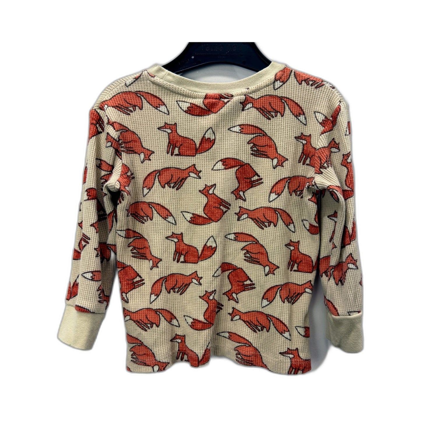 Peter Alexander Boys Waffle Knit Fox Print 2-Piece Pajama Set Beige/Red Foxes