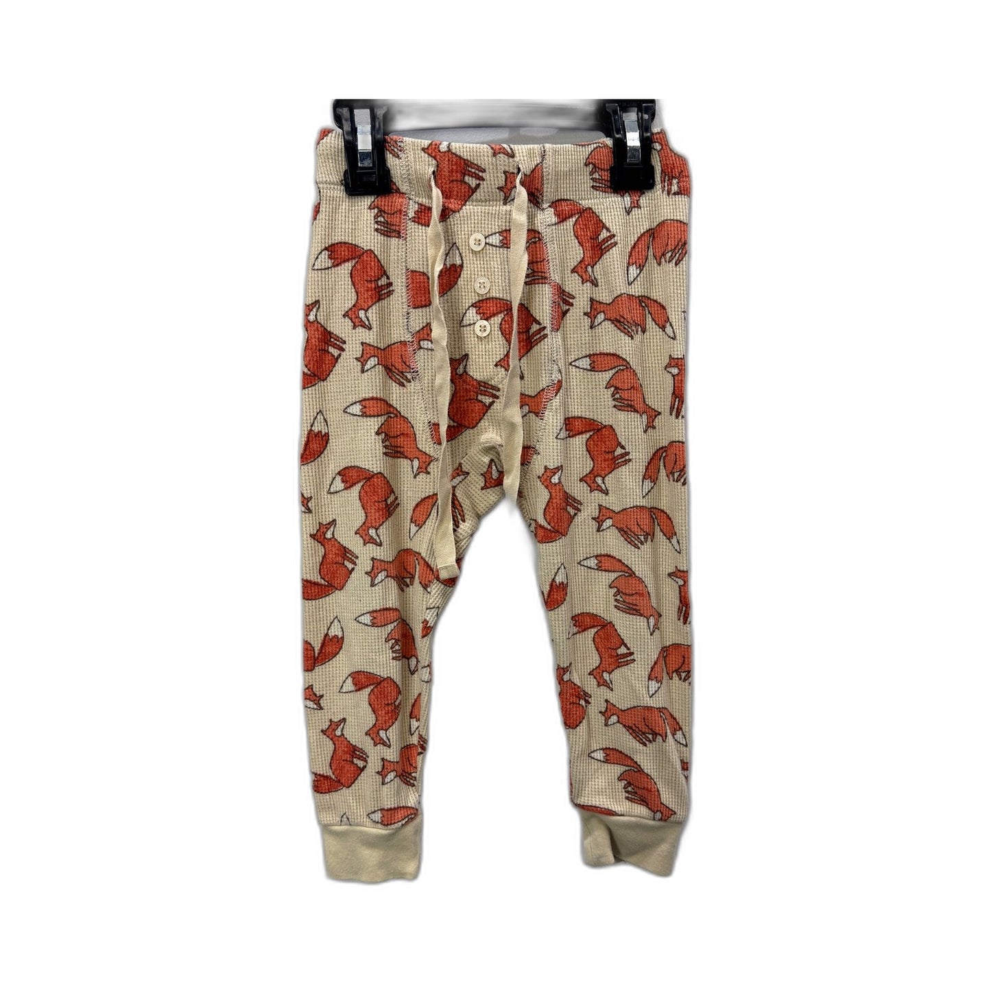 Peter Alexander Boys Waffle Knit Fox Print 2-Piece Pajama Set Beige/Red Foxes