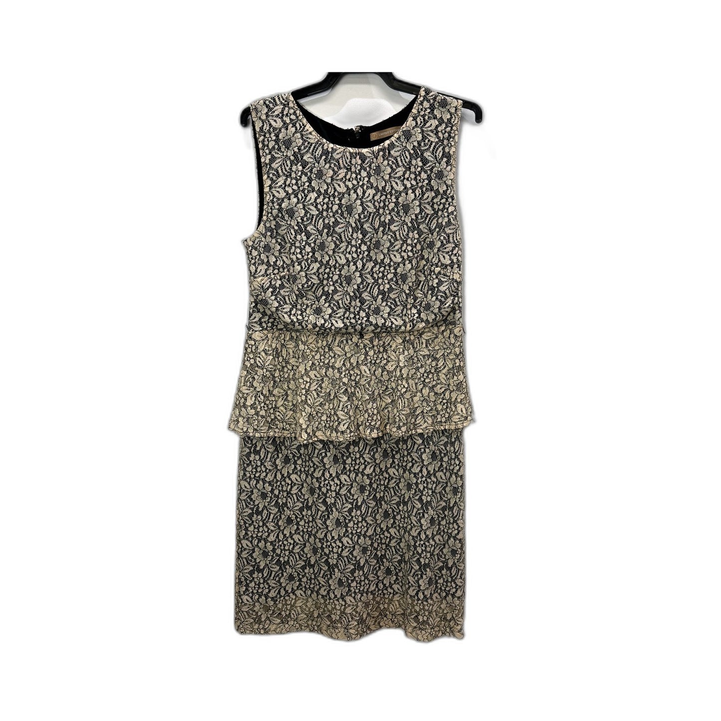 Limited Editions Womens Tiered Lace Dress in Black and Beige, Size 12