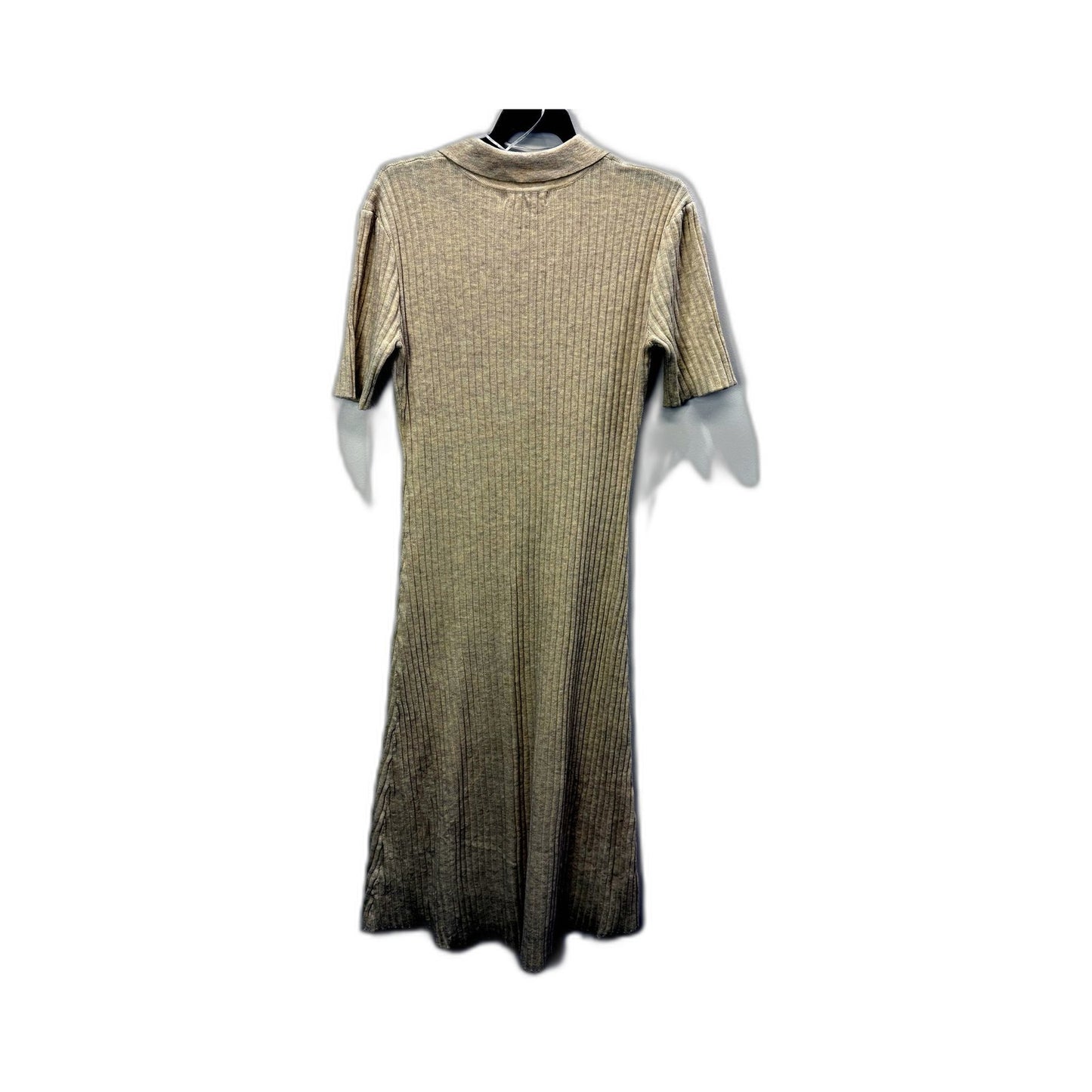 Little Lies Womens Ribbed Knit Dress Casual Zip-Up Short Sleeve Beige Size L NEW