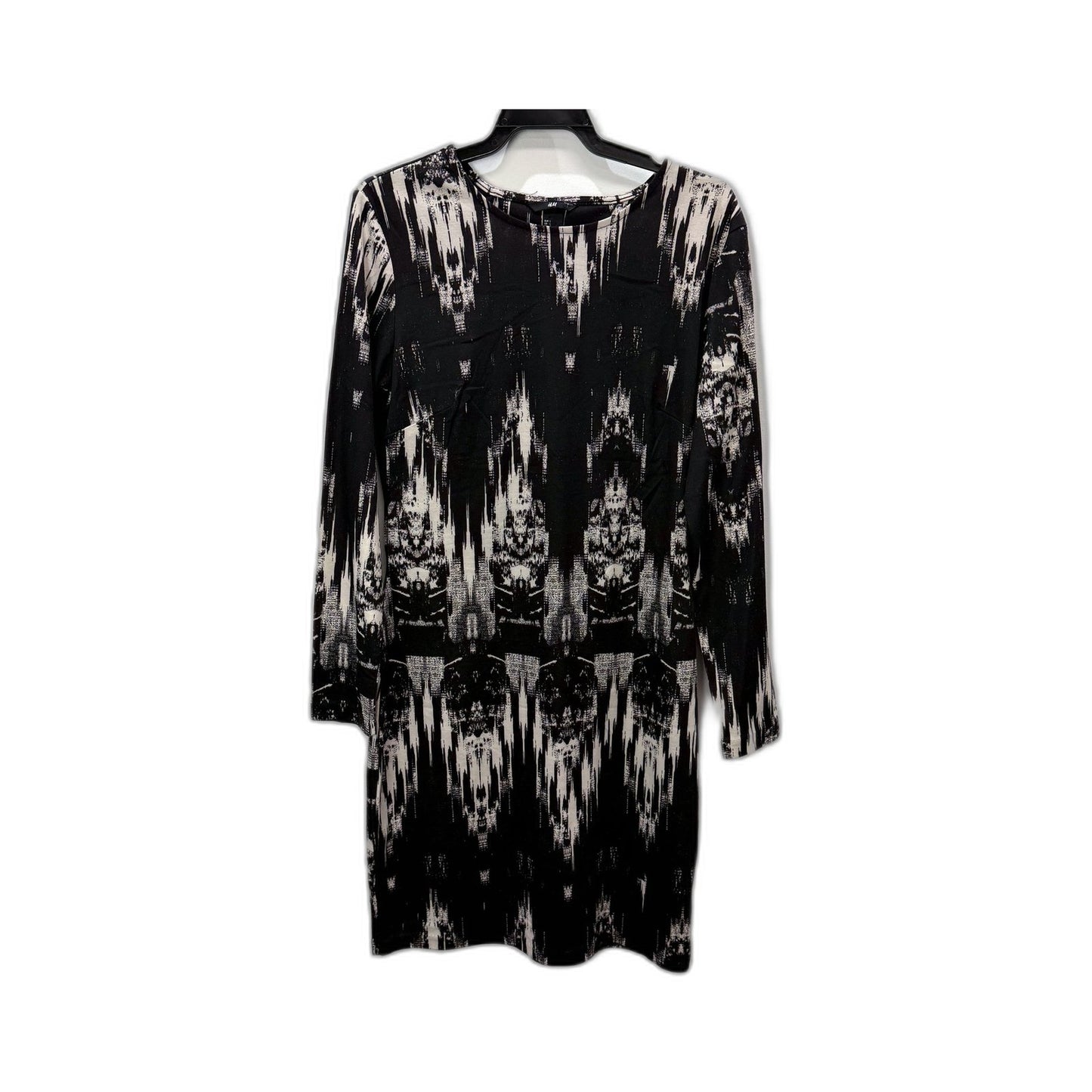 H&M Womens Patterned Pullover Dress Long Sleeve Black White Size Large NEW