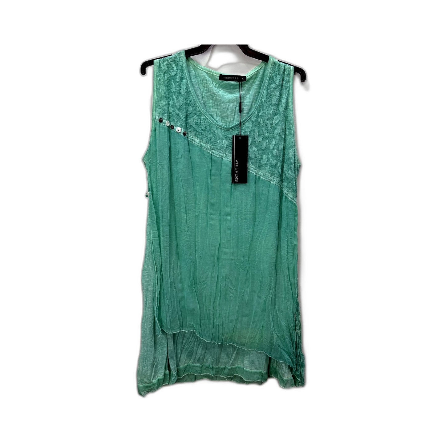 Whispers Womens Sleeveless Ruffle Tank Top Green Casual Blouse Size XXL NEW