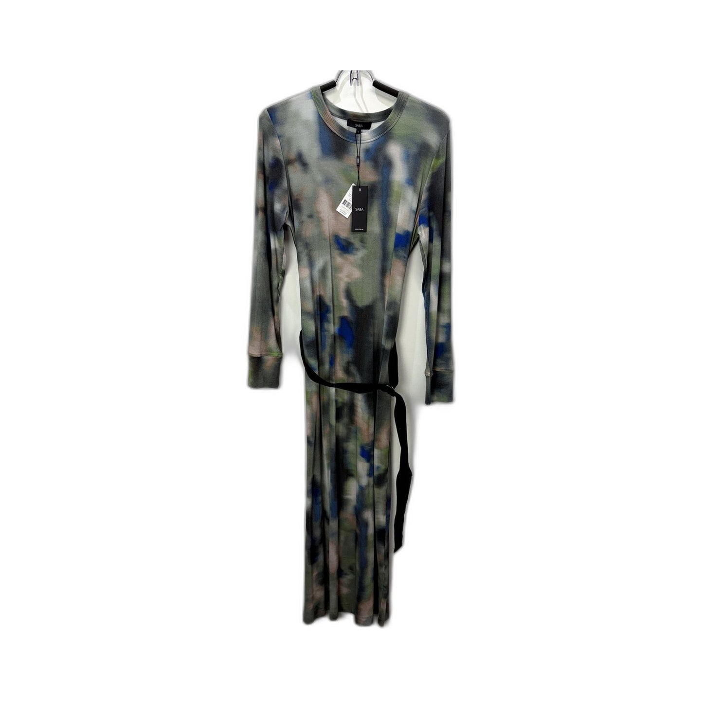 SABA Womens Andro Long Sleeve Ribbed Knit Belted Dress Multi Color Size L NEW