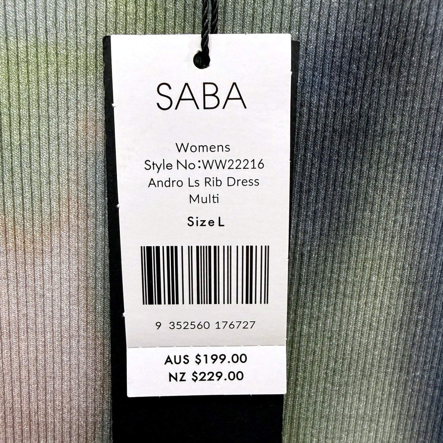 SABA Womens Andro Long Sleeve Ribbed Knit Belted Dress Multi Color Size L NEW