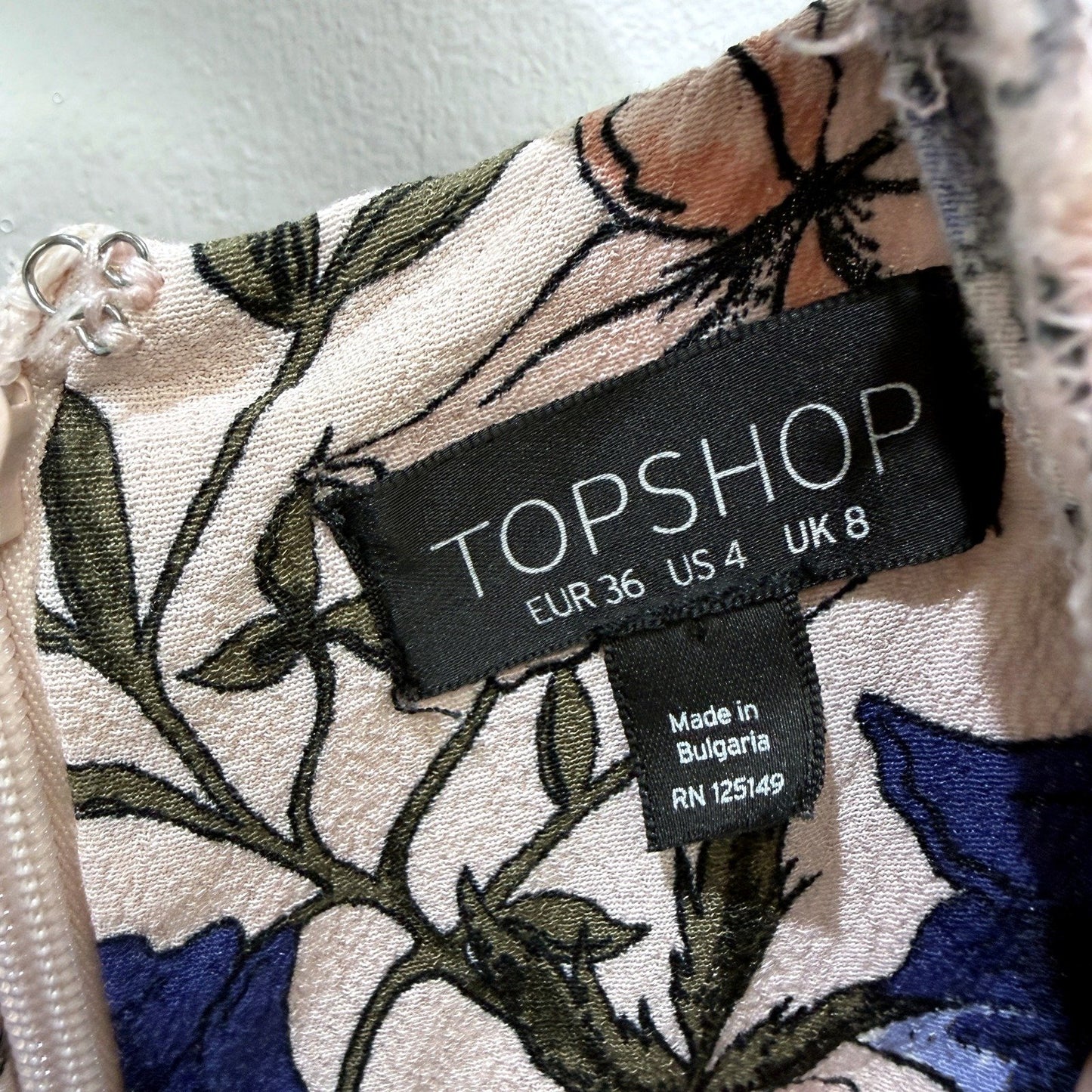 Topshop Womens Floral Print Dress Side Tie Zipper Closure Multi Color Size 8