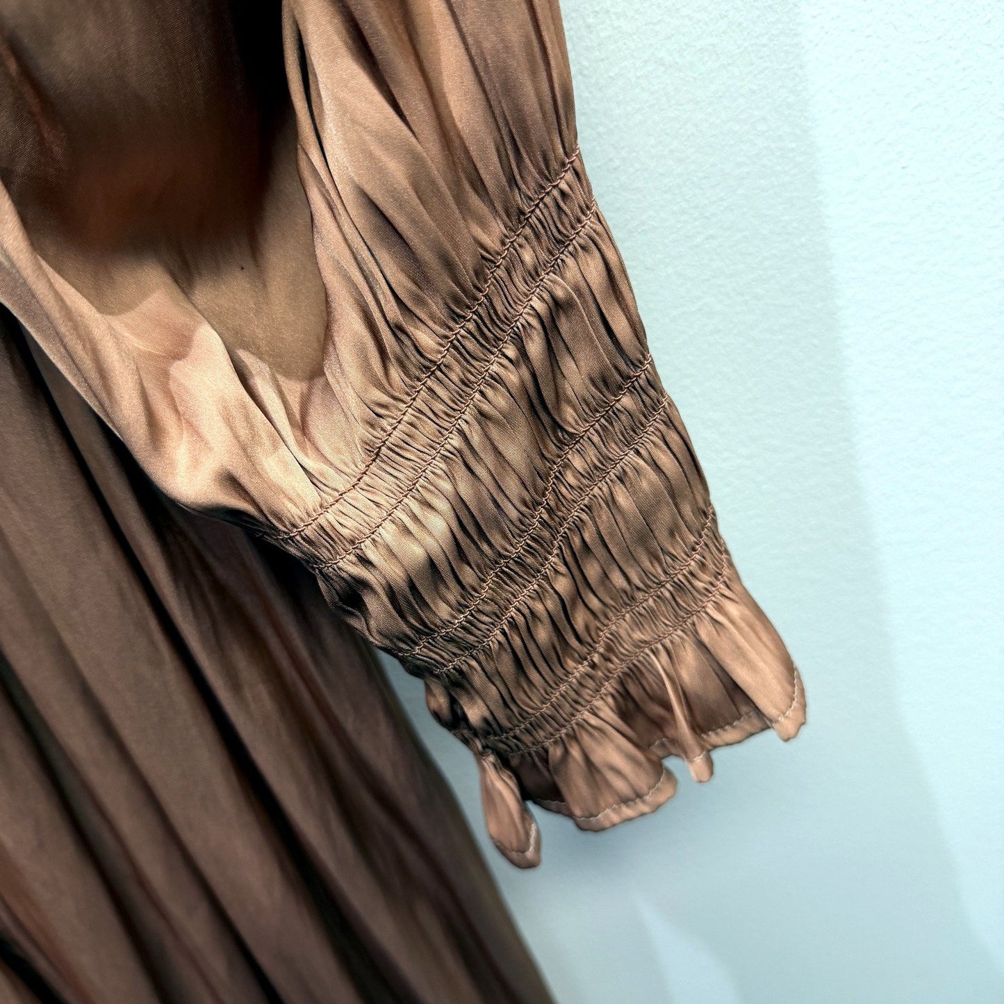 Zara Womens Longsleeve Light Bronze Metallic Casual Dress Size S NEW