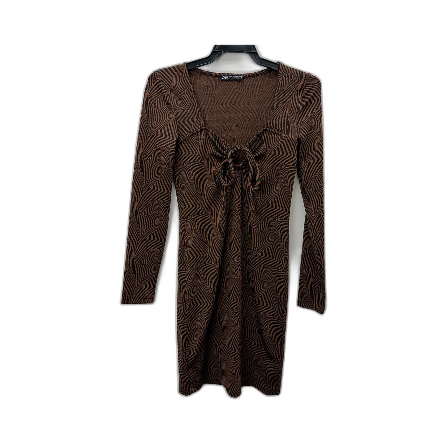 Zara Womens Bodycon Dress Long Sleeve Patterned Brown and Black Size M