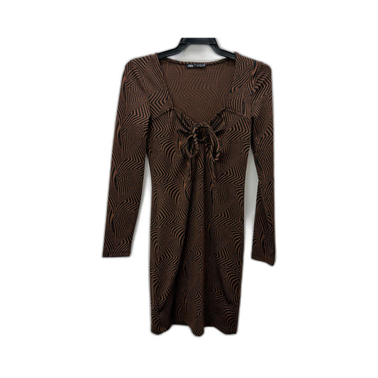 Zara Womens Bodycon Dress Long Sleeve Patterned Brown and Black Size M