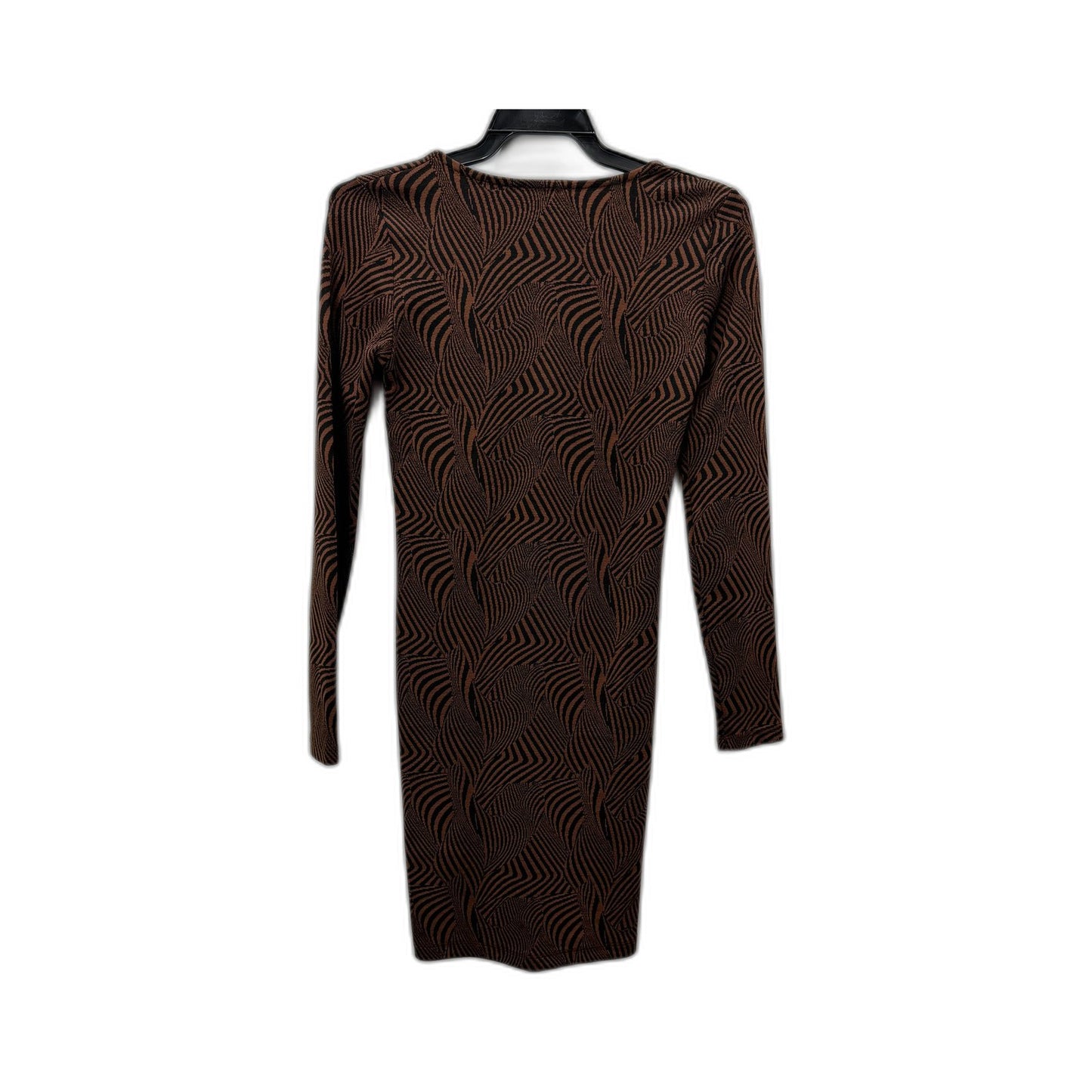 Zara Womens Bodycon Dress Long Sleeve Patterned Brown and Black Size M