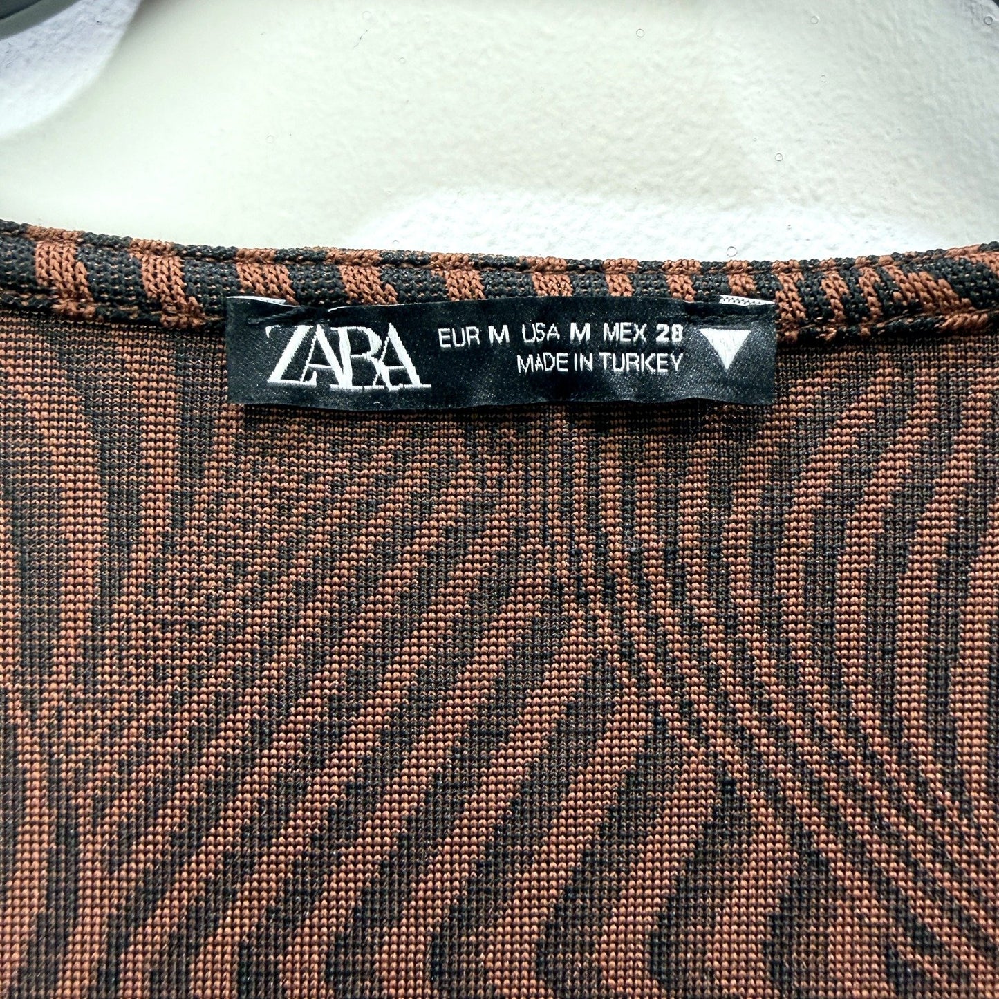 Zara Womens Bodycon Dress Long Sleeve Patterned Brown and Black Size M