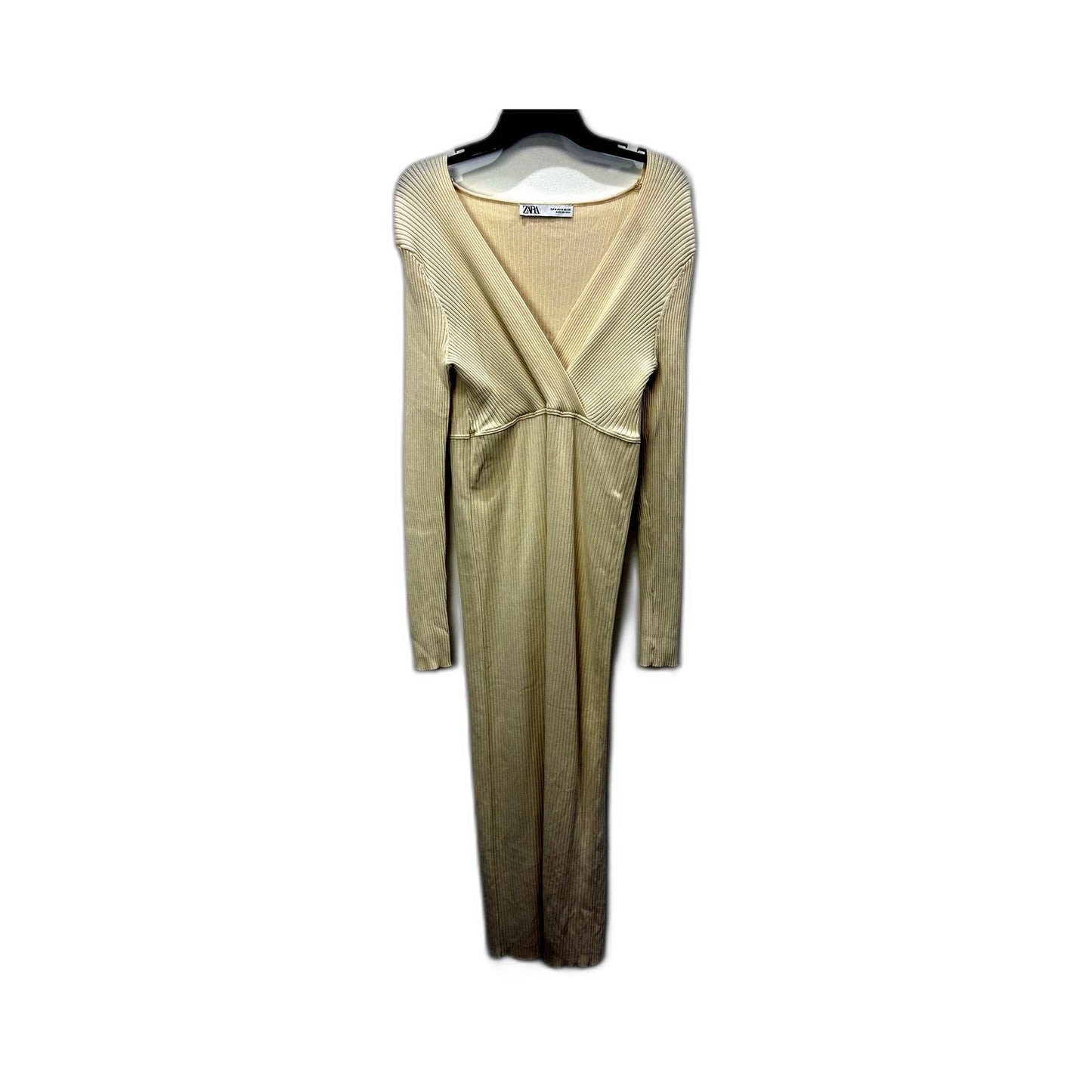Zara Womens Ribbed Knit Maxi Dress in Cream - Comfortable Casual Style Size M