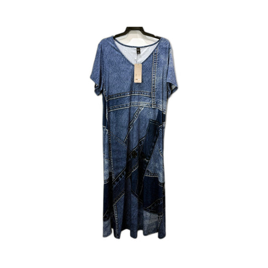 Emery Rose Womens Patchwork Faux Denim Dress Short Sleeve Plus Size 3XL NEW