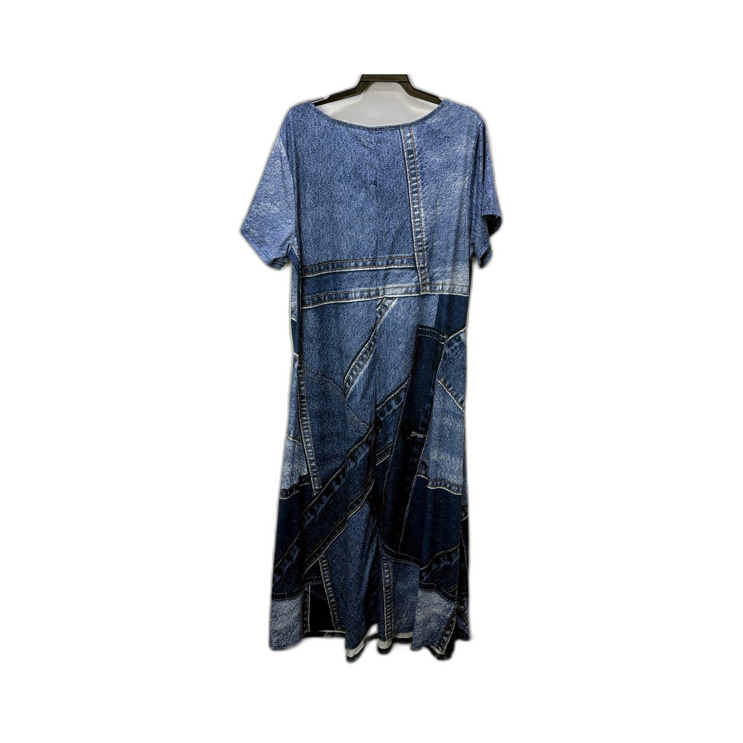 Emery Rose Womens Patchwork Faux Denim Dress Short Sleeve Plus Size 3XL NEW