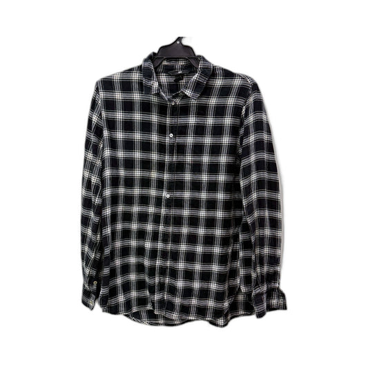 H&M Womens Plaid Flannel Shirt Cotton Button Down Casual Top Black and White