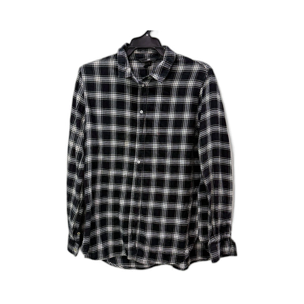 H&M Womens Plaid Flannel Shirt Cotton Button Down Casual Top Black and White