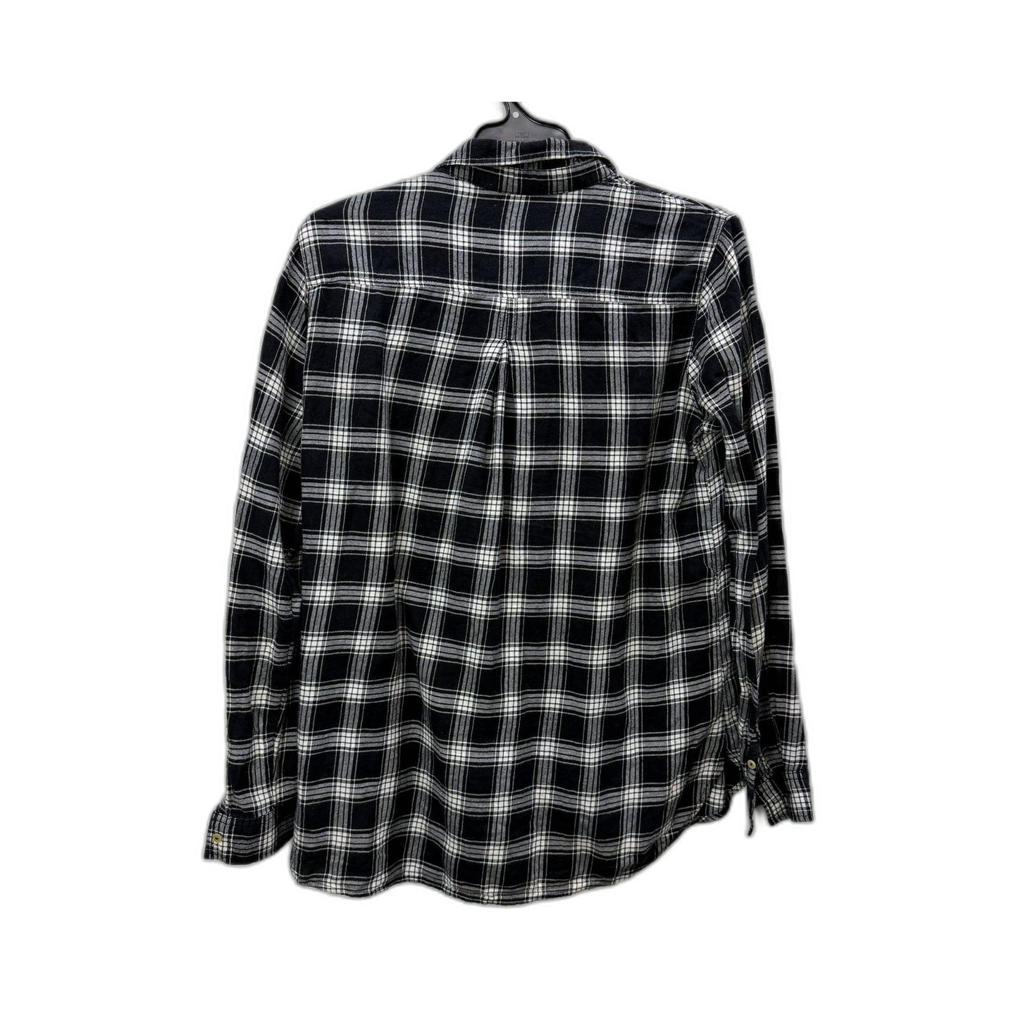 H&M Womens Plaid Flannel Shirt Cotton Button Down Casual Top Black and White