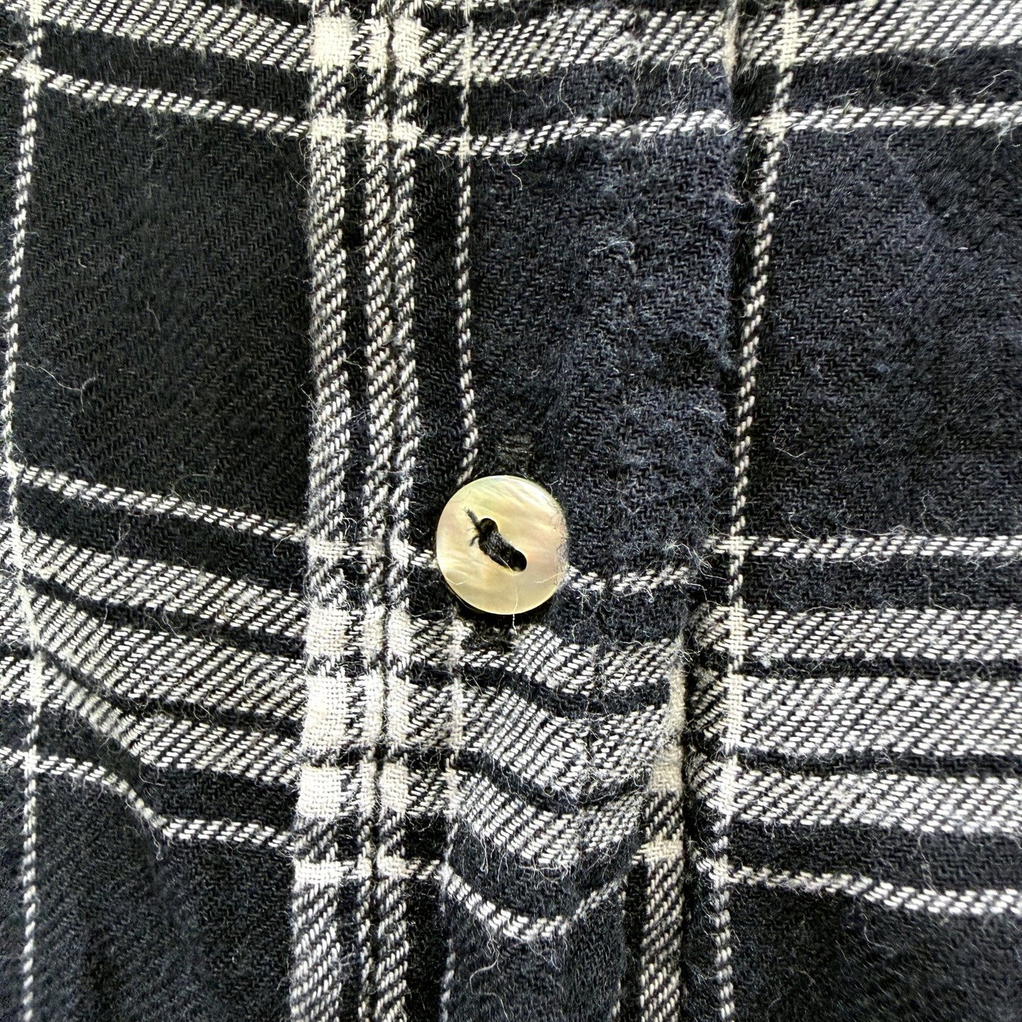 H&M Womens Plaid Flannel Shirt Cotton Button Down Casual Top Black and White