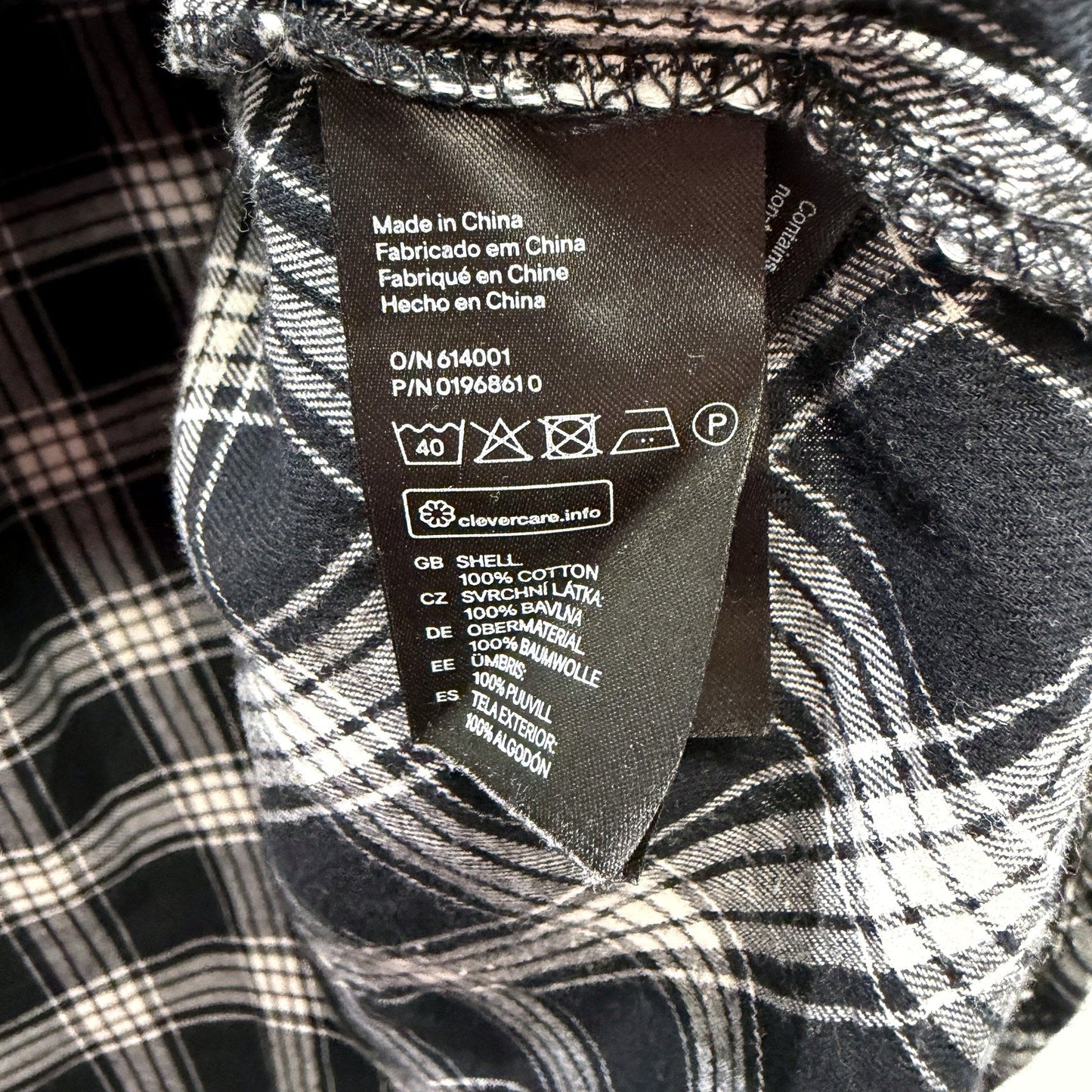 H&M Womens Plaid Flannel Shirt Cotton Button Down Casual Top Black and White