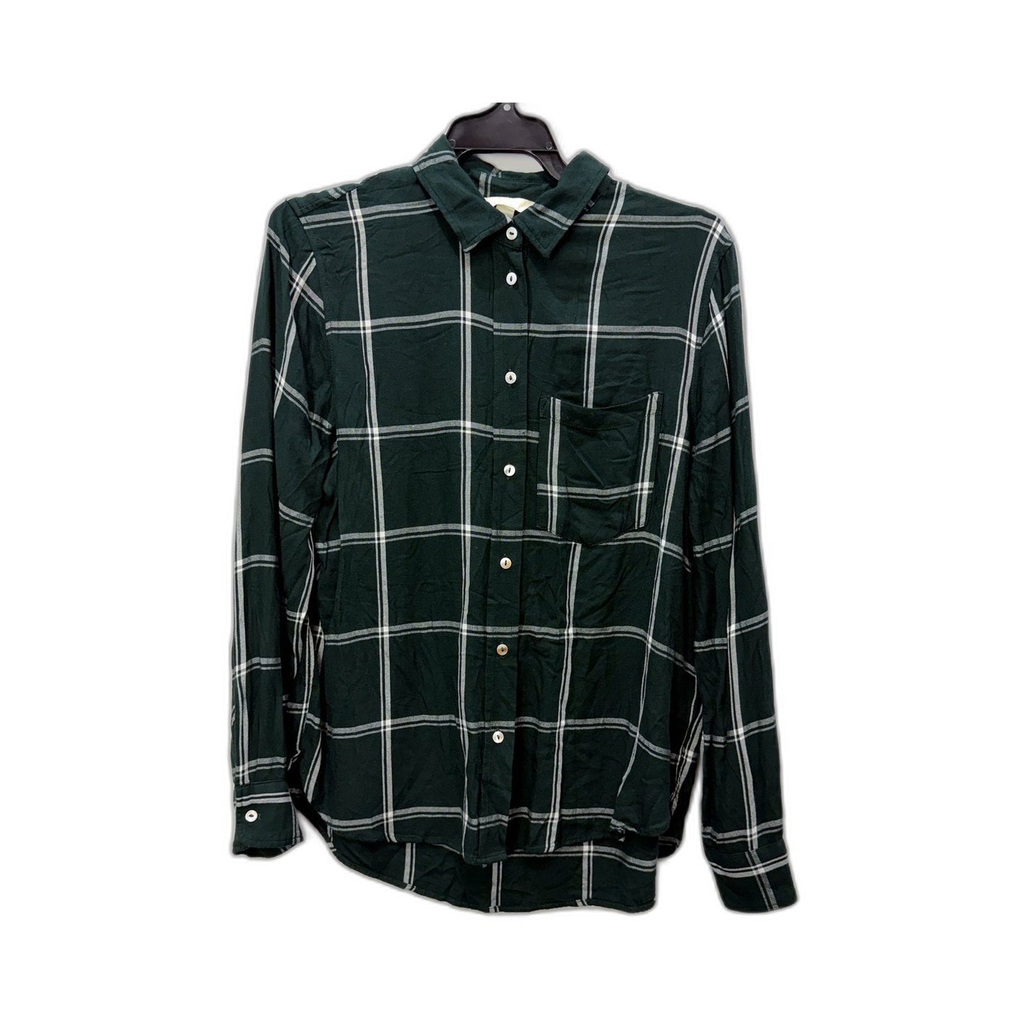 H&M Womens Green Plaid Button-Down Shirt - Casual Comfortable Fit Size 10