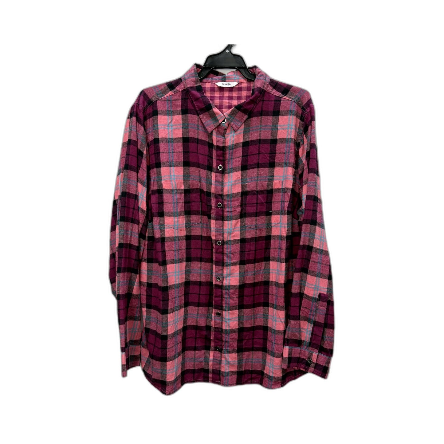 George Mens Plaid Button-Down Shirt in Multi Color Burgundy & - Size 24
