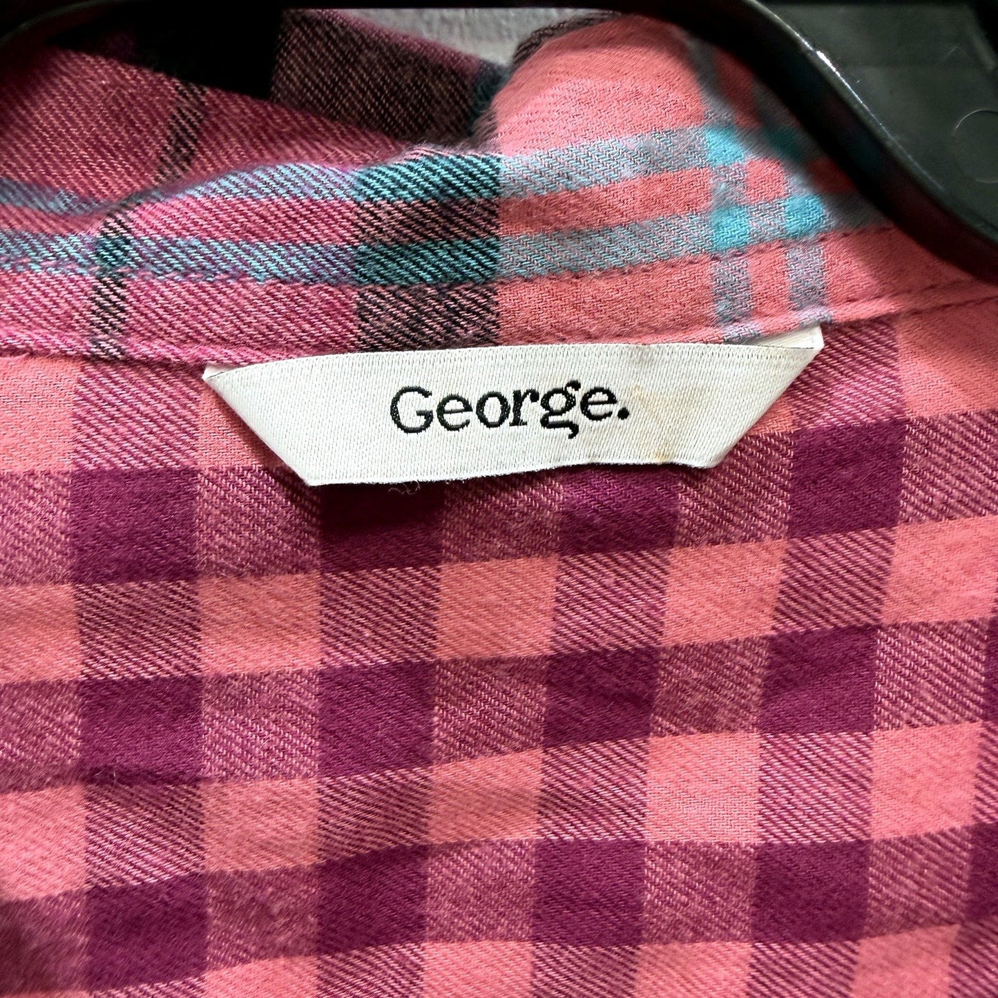 George Mens Plaid Button-Down Shirt in Multi Color Burgundy & - Size 24