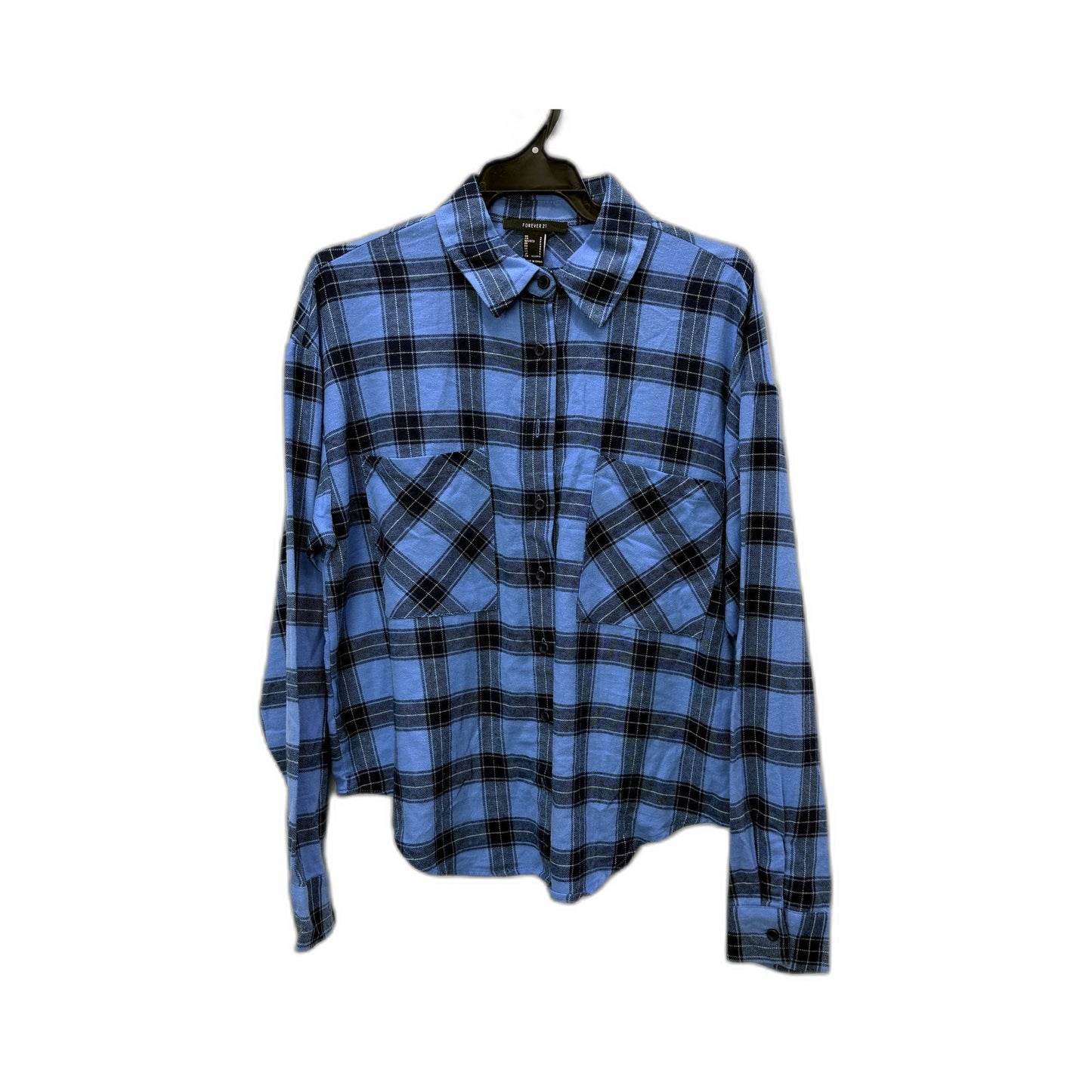 Forever 21 Womens Plaid Button-Down Casual Shirt in Blue and Black, Size S