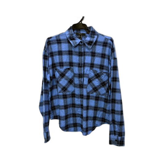 Forever 21 Womens Plaid Button-Down Casual Shirt in Blue and Black, Size S